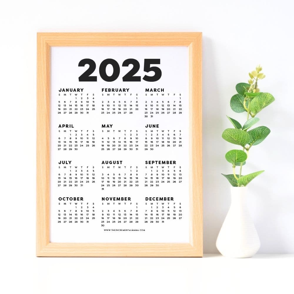 12 Free Printable One Page Yearly Calendars 2025 2026 2027 The Incremental Mama