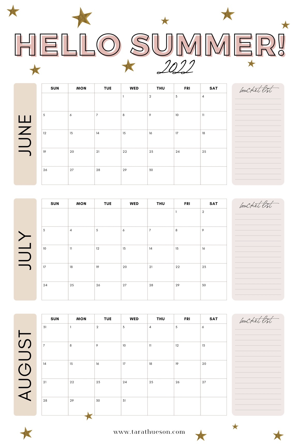 Printable Summer Activity Calendar