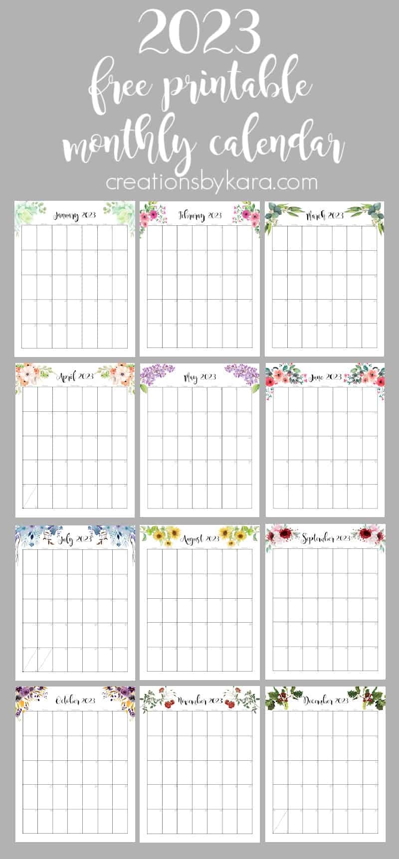 2023 Calendar Printable with Holidays Creations By Kara