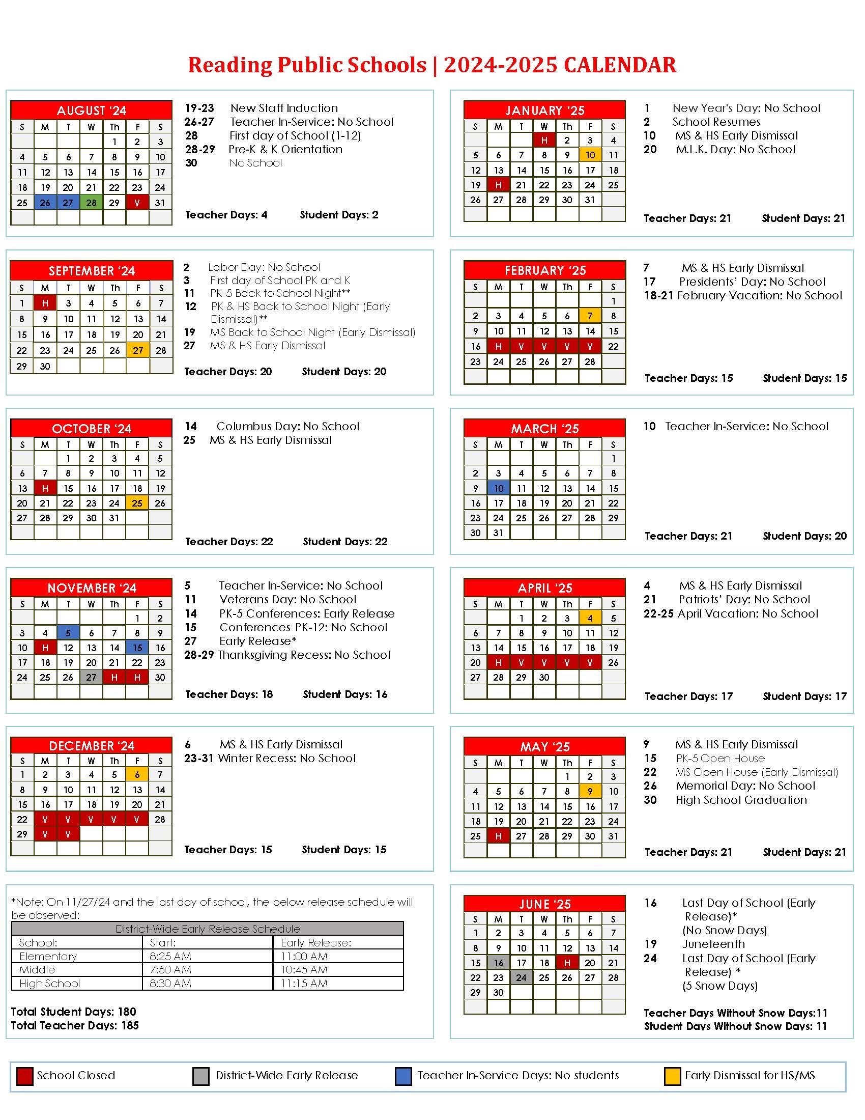 Free Printable 2025-2025 School Calendar