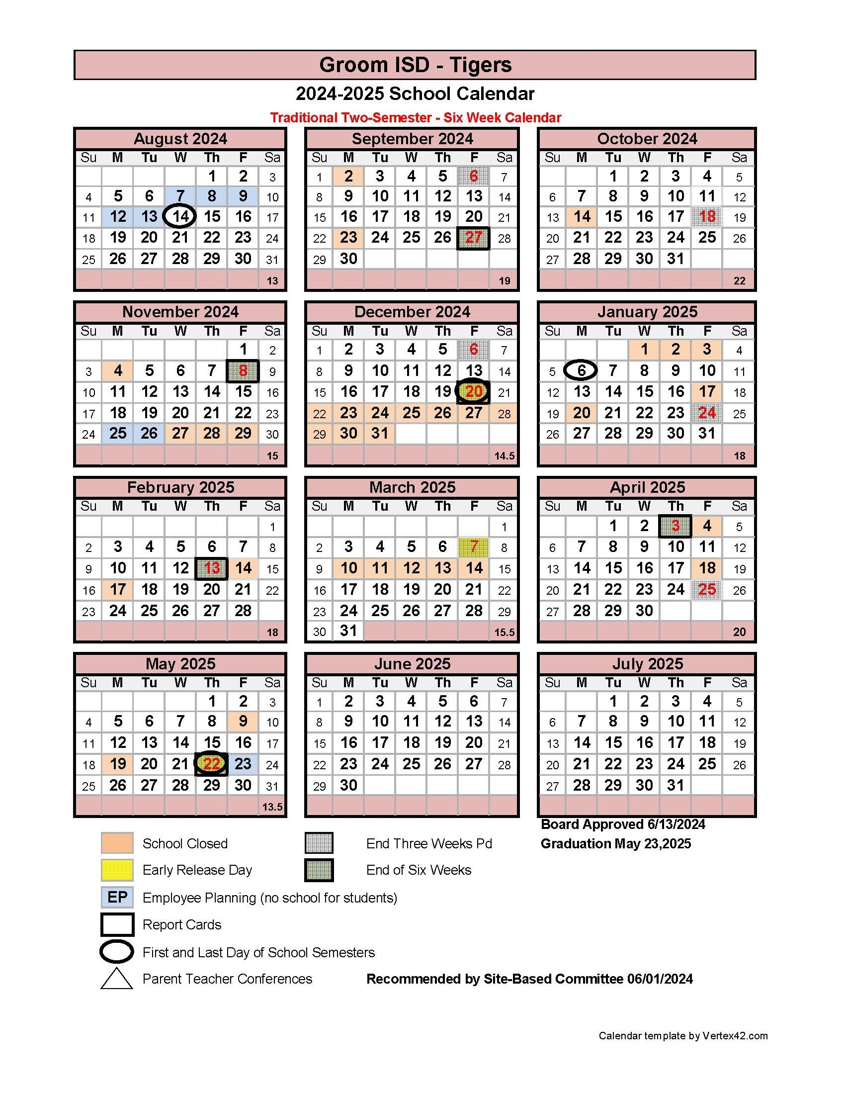 2024 2025 School Calendar Groom ISD 2024 2025 School Calendar Groom ISD