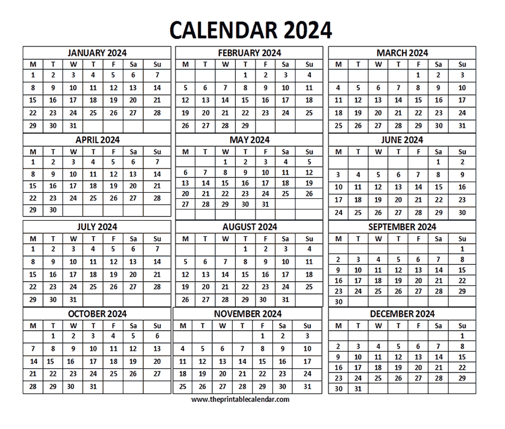Full Page Monthly Printable Calendar