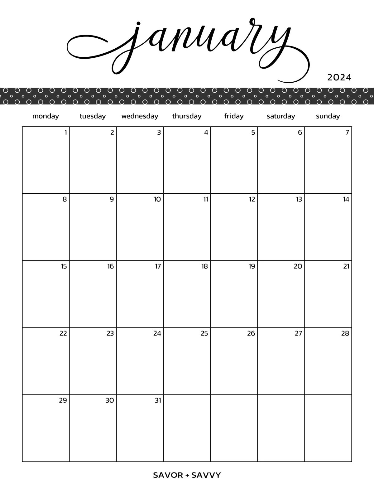 2024 Yearly Calendar Printable Savor Savvy