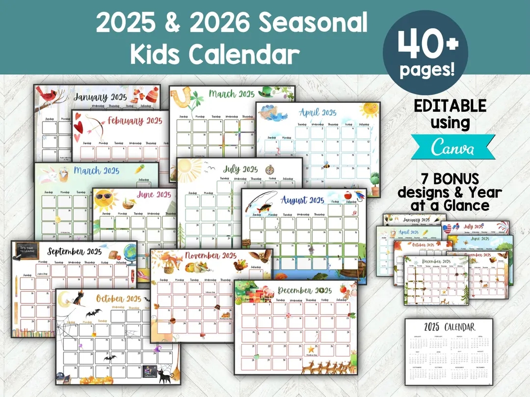 2025 2026 Calendar Kids Calendar Printable Monthly Calendar Printable 2025 2026 Wall Calendar 2025 2026 Calendar Printable Class Calendar Etsy