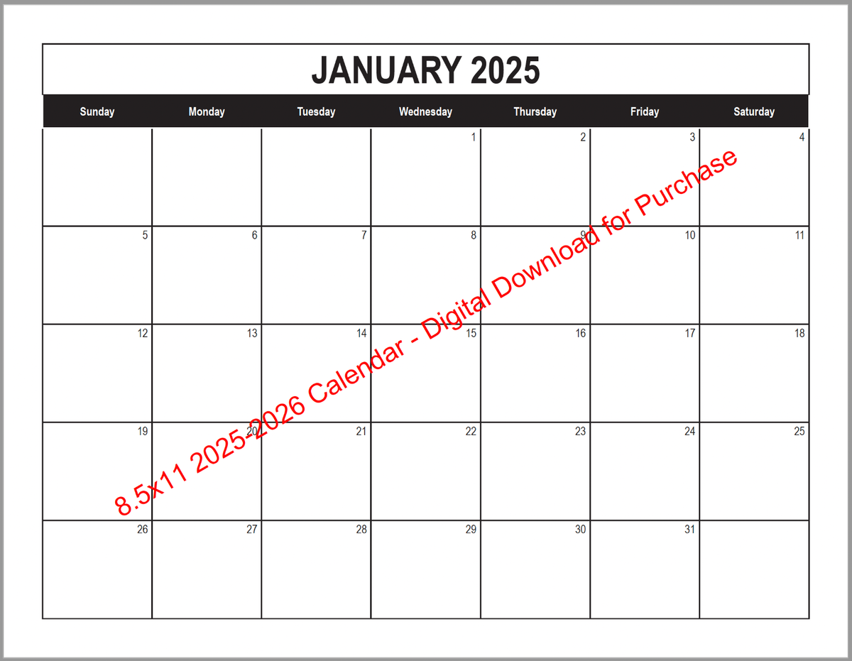 2025 2026 Printable Calendar 8 5x11 Digital Download Printable PDF EBay