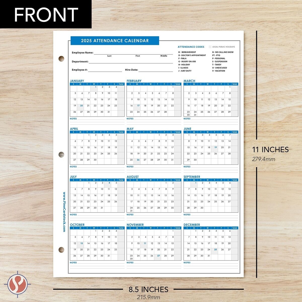 2025 Attendance Calendar Cardstock Employee Work Tracker 8 5 X 11 25 Qty EBay