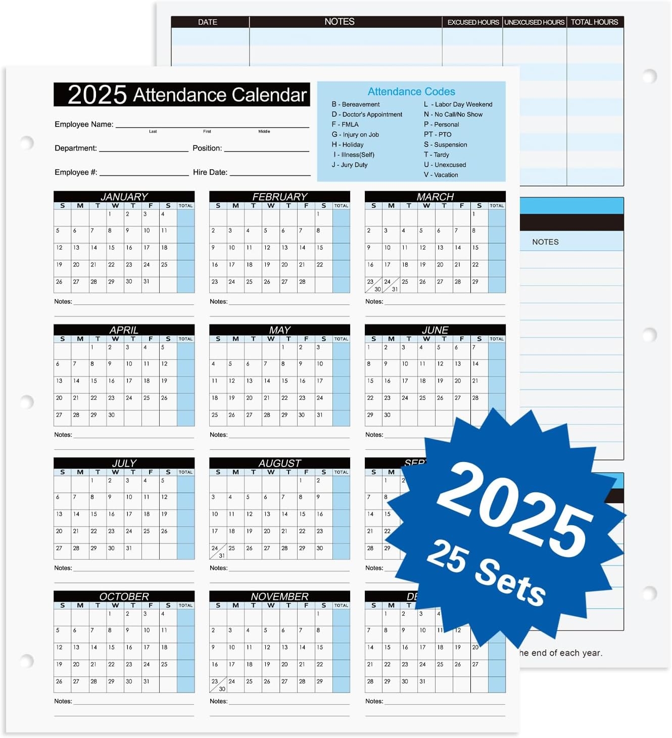 2025 Attendance Calendar Work Tracker Cards 8 5 X 11 EBay