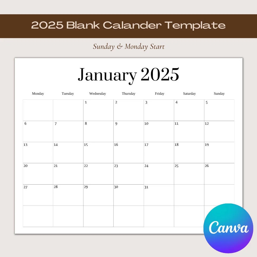 Blank Template Free Calendar Printable 2025