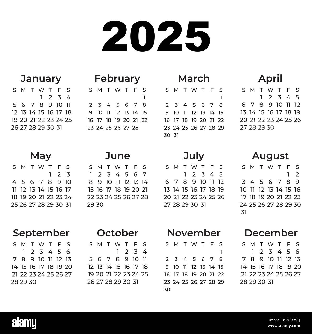 2025 Calendar Black And White Stock Photos Images Alamy