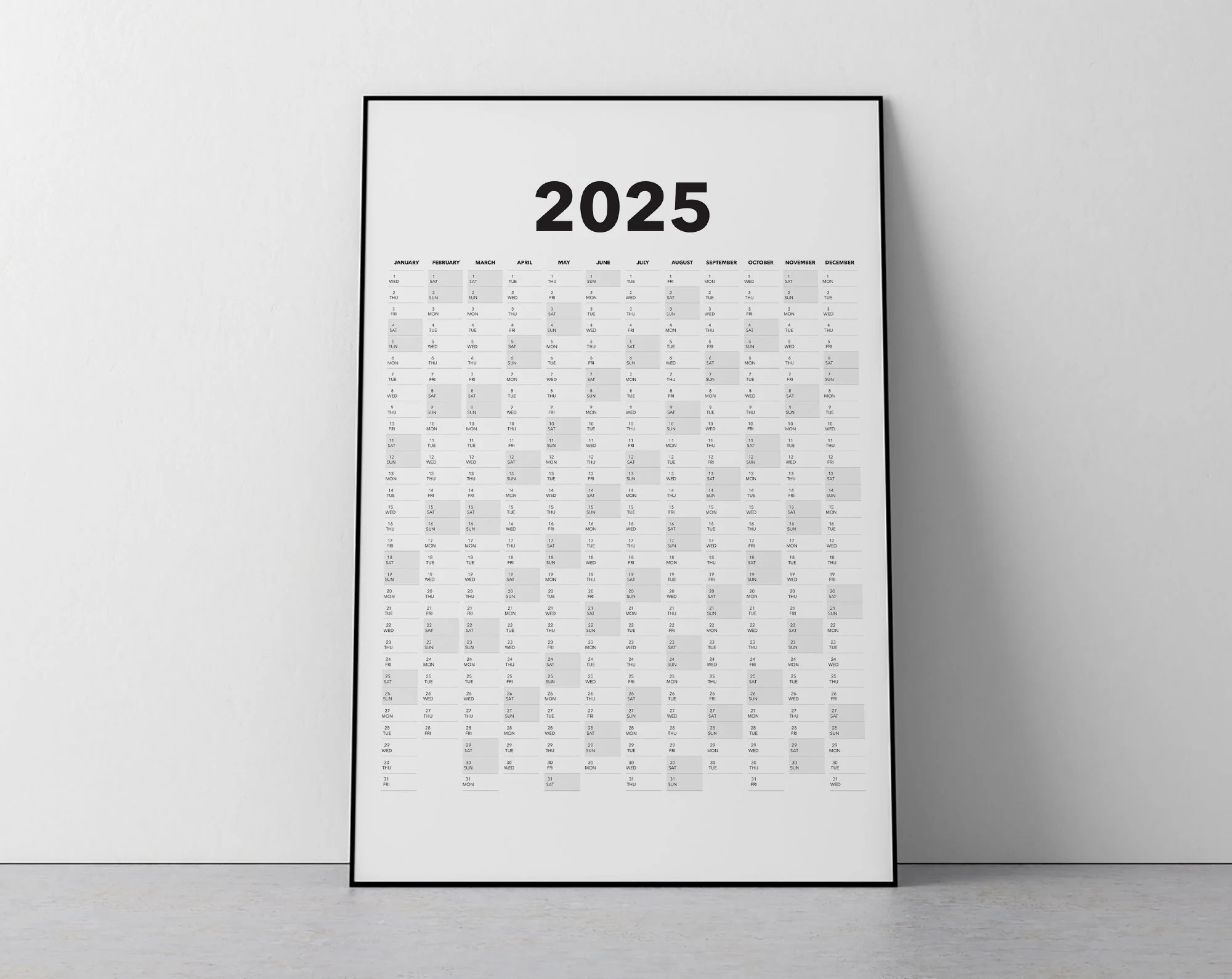 2025 Calendar Blank Vertical Yearly View Extra Large Wall Calendar Printable Etsy