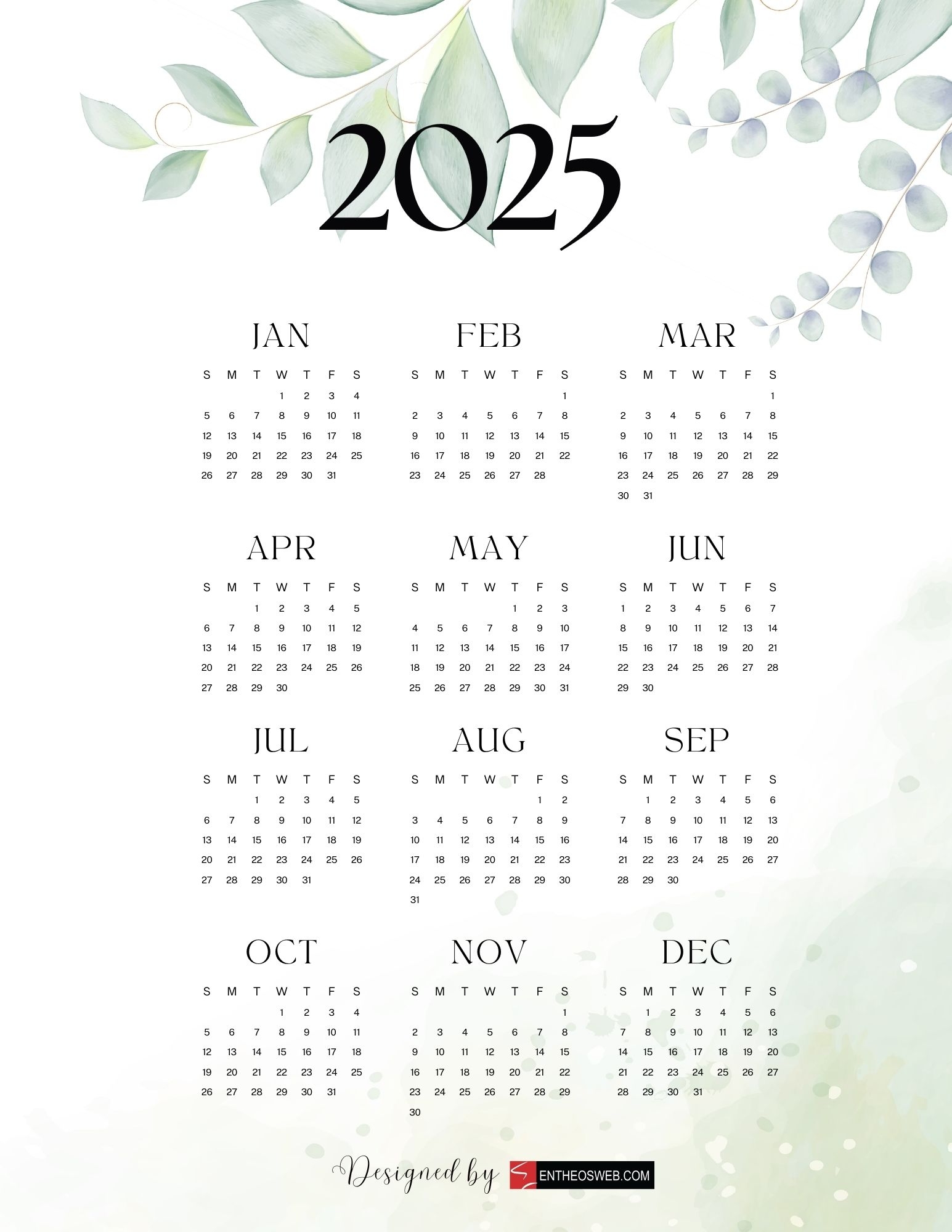 2025 Calendar Free PDF Printables EntheosWeb
