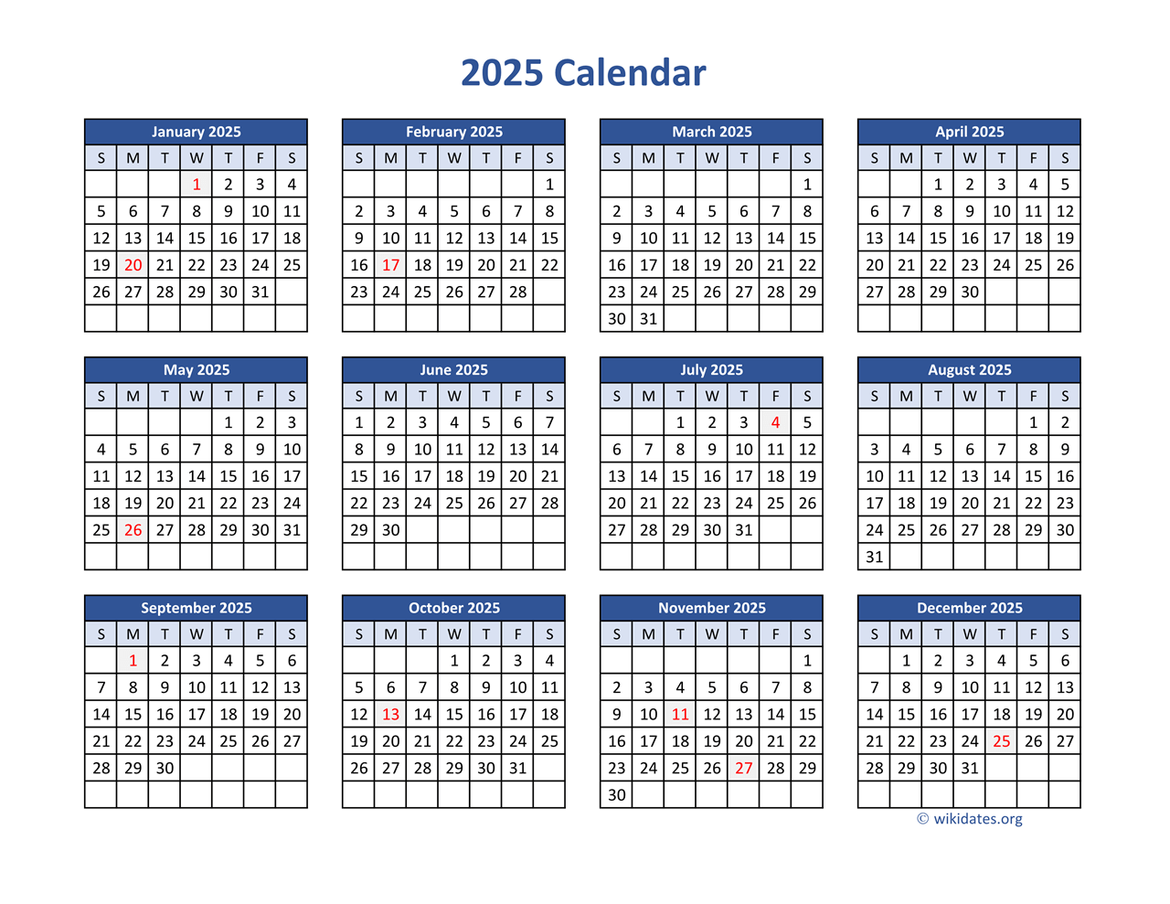 2025 Calendar Free Printable Pdf