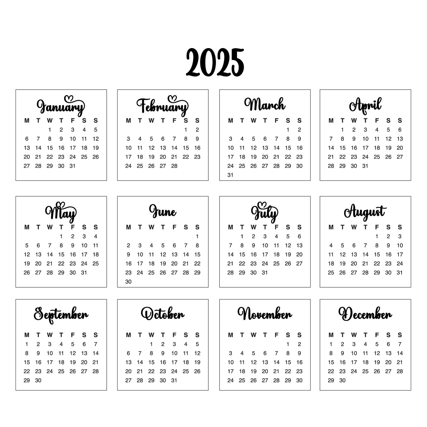 2025 Calendar Squares D 377888