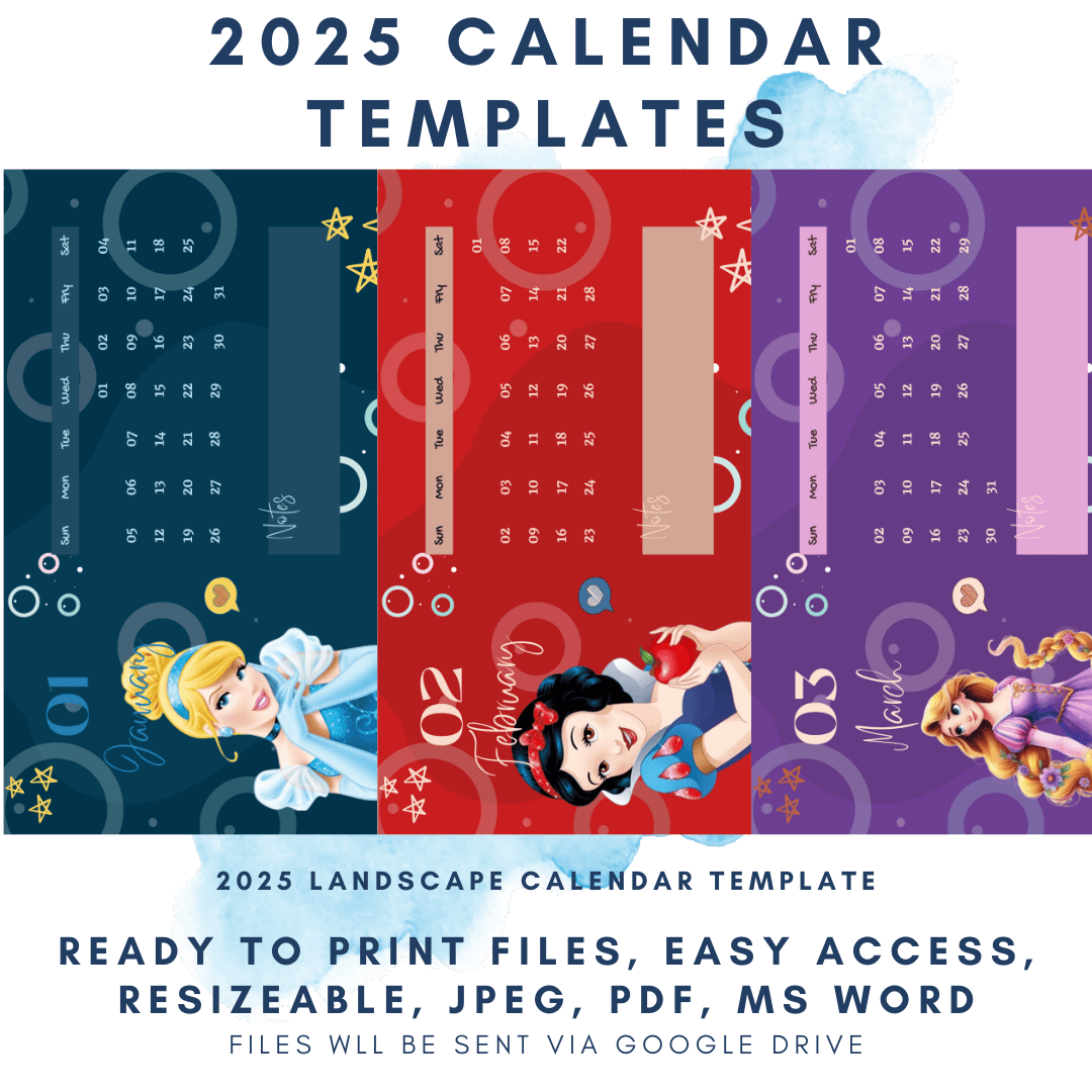 2025 CALENDAR TEMPLATE DISNEY PRINCESSES By Yieshacalimutan13 Raket PH