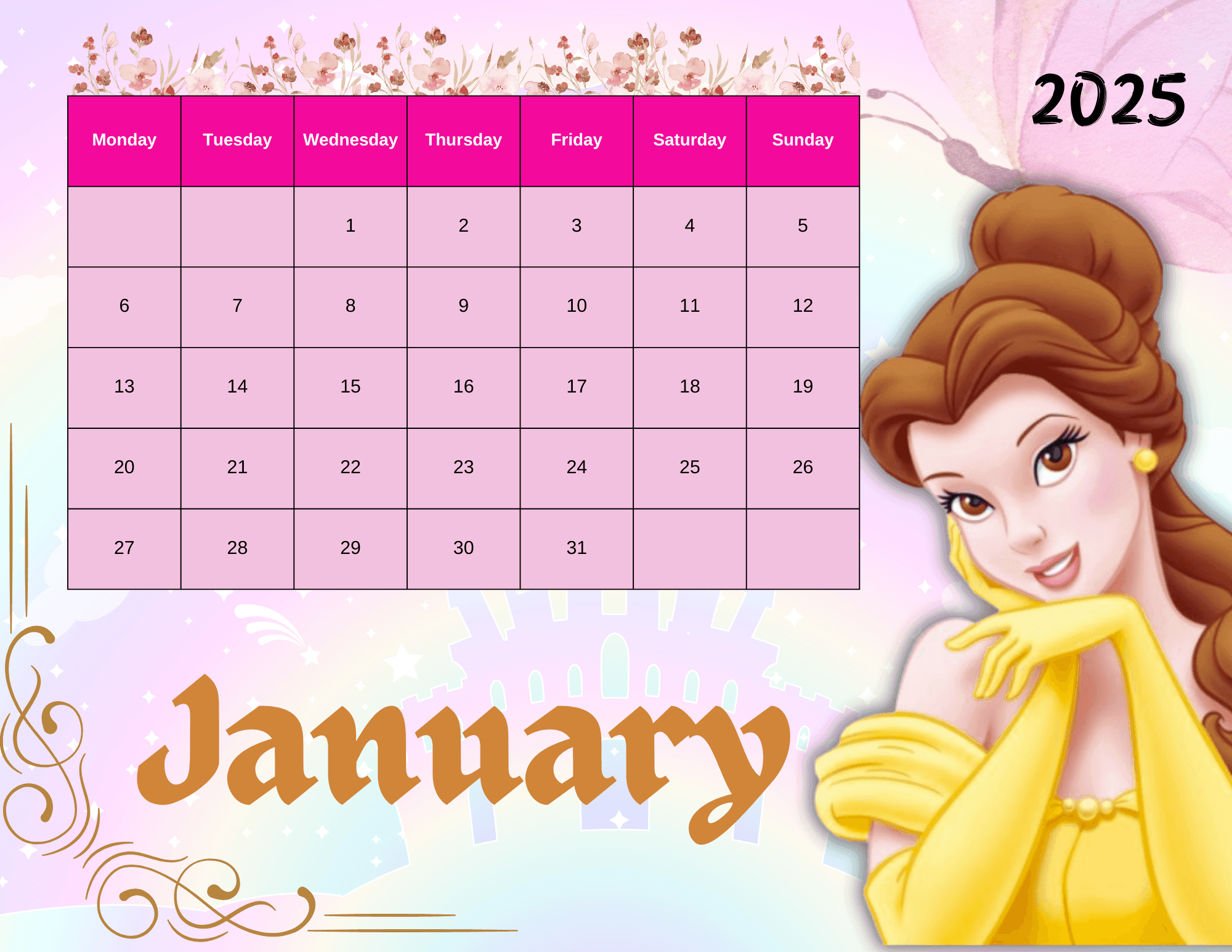 2025 Disney December Calendar Printable