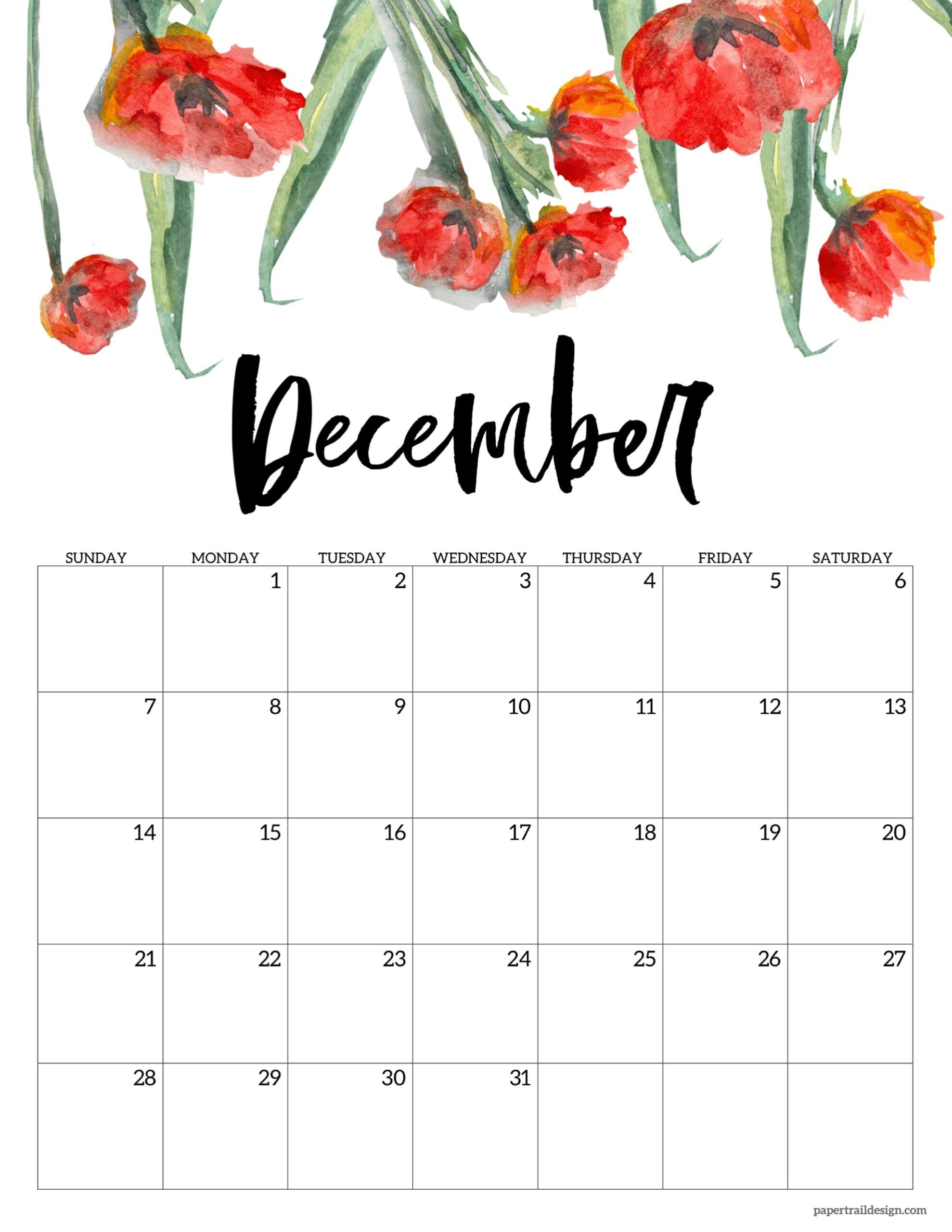 2025 free printable calendar floral paper trail design