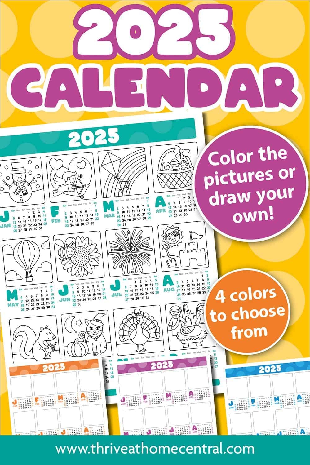 Printable Adult Coloring Calendar 2025