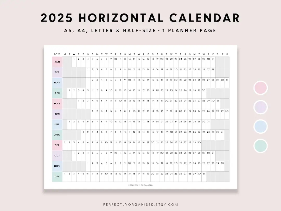 2025 Horizontal Calendar 2025 Foldout Horizontal Calendar 2025 Folding Planner Pastel A5 Half size A4 Letter PRINTABLE Etsy