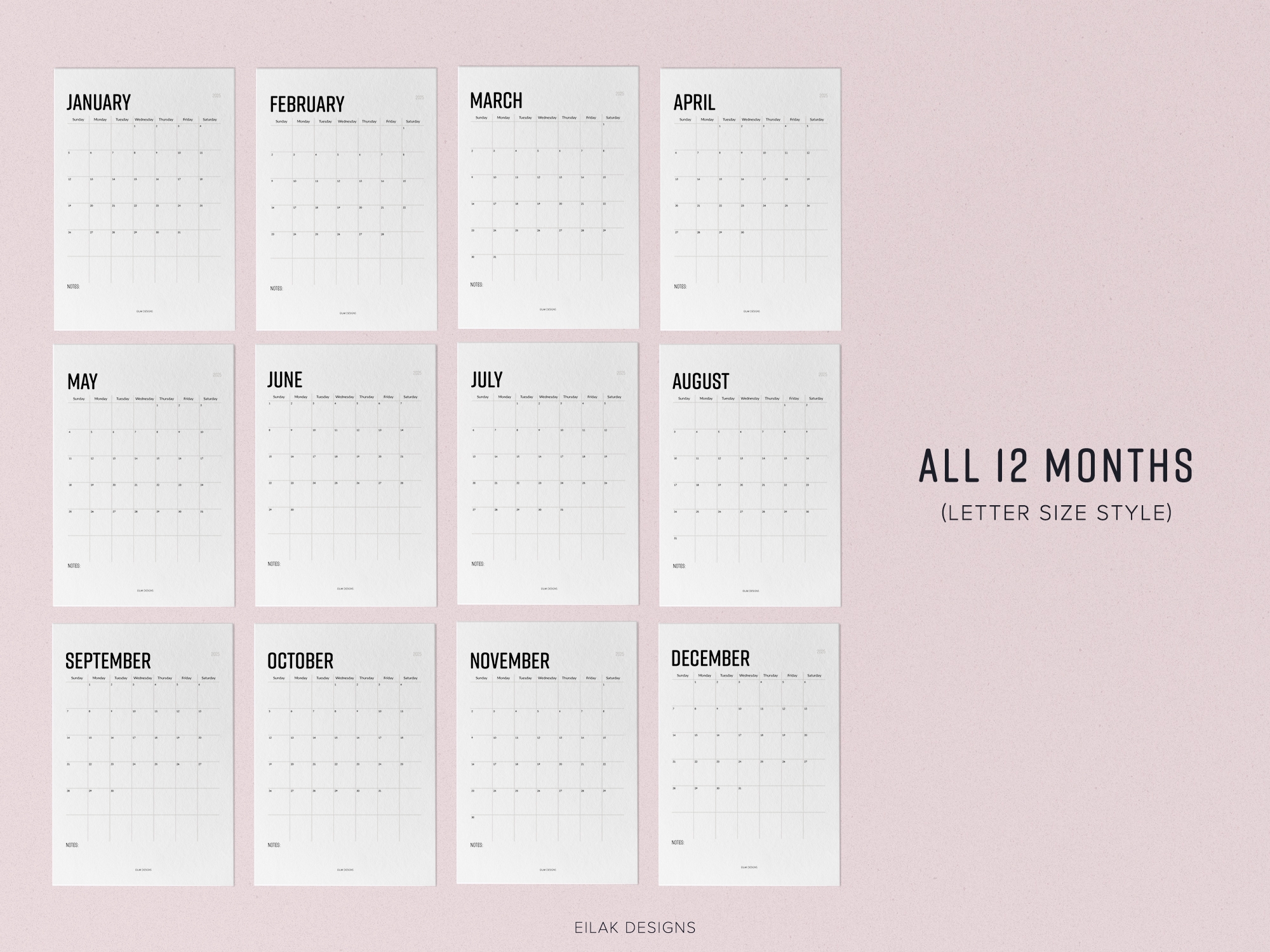2025 Monthly Calendar Minimalistic Digital Download 2025 Monthly Calendar Minimalistic Digital Download