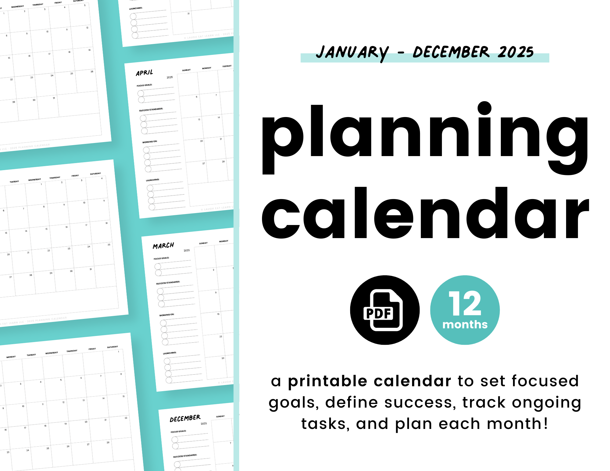 2 Page Per Month Printable Calendar 2025