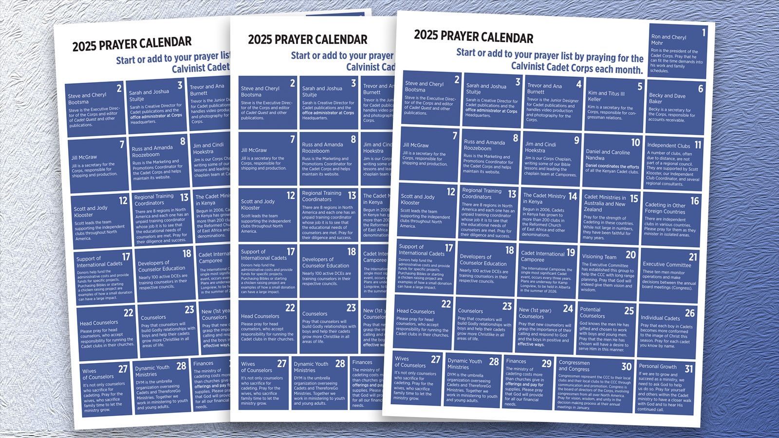 2025 Prayer Calendar Cadets
