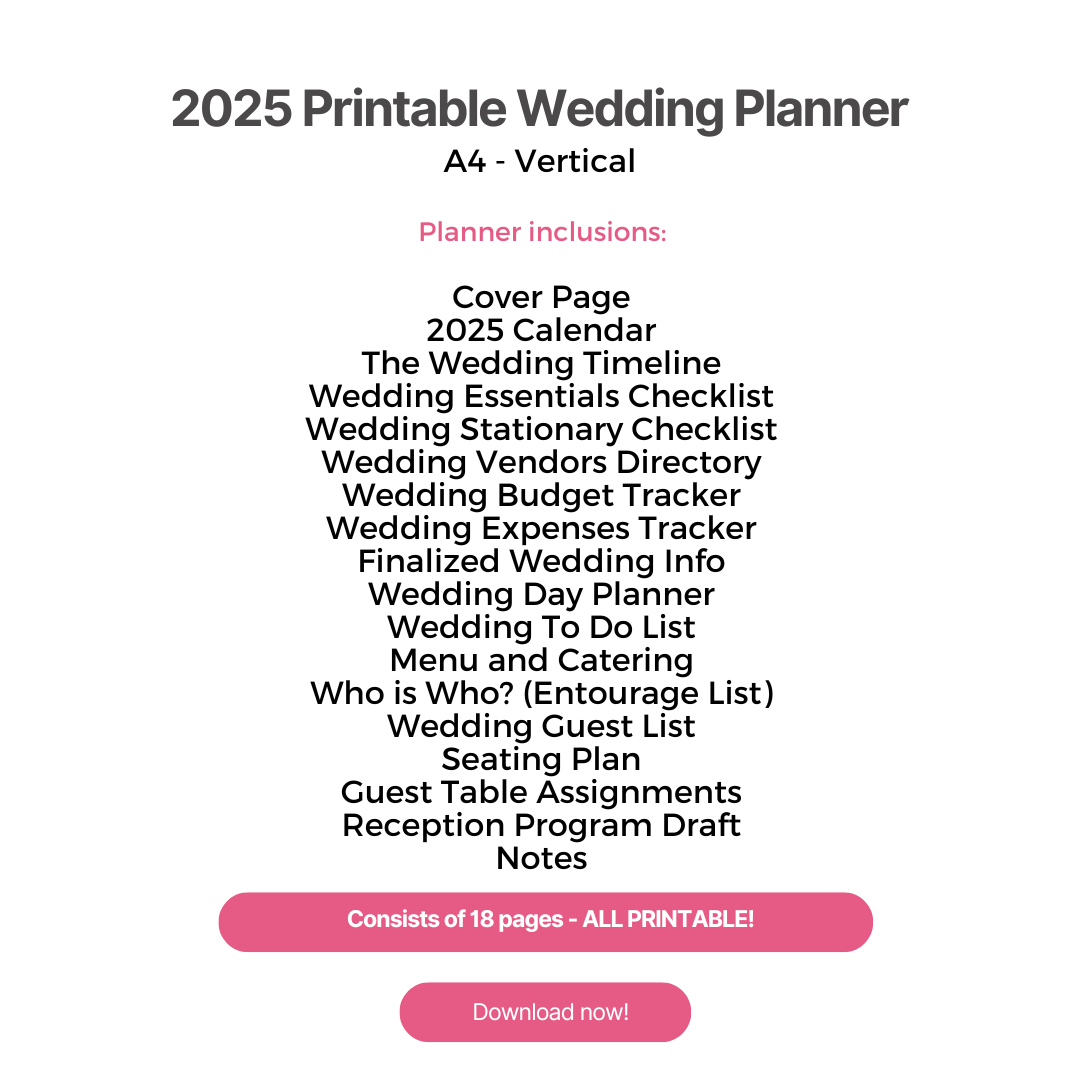 2025 Printable Classic Wedding Planner 18 Pages Payhip