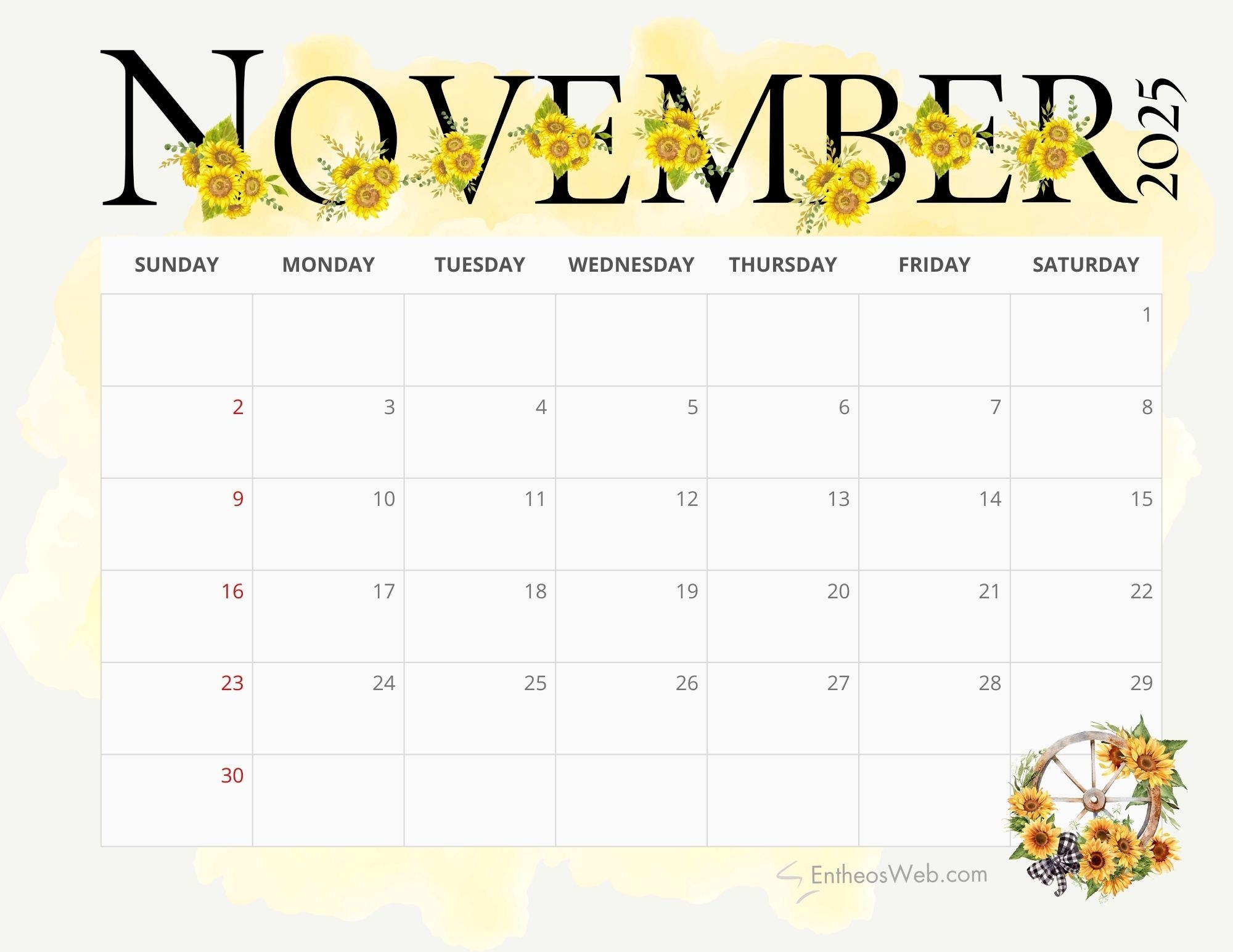 2025 Sunflowers Calendar Printable EntheosWeb 2025 Sunflowers Calendar Printable EntheosWeb