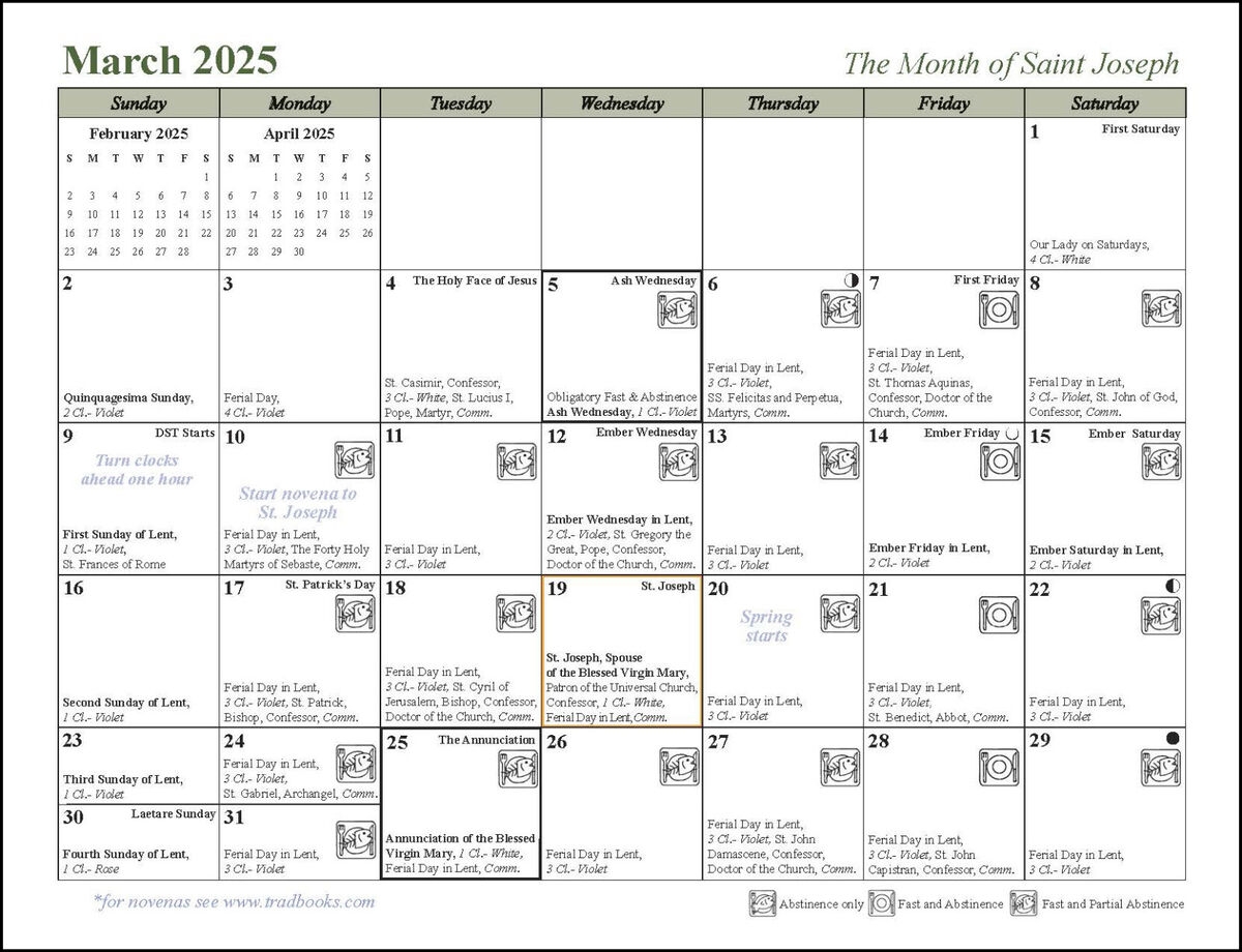 2025 Traditional Catholic Calendar THE SCAPULAR PROMISE Fasts Feasts COLOR EBay