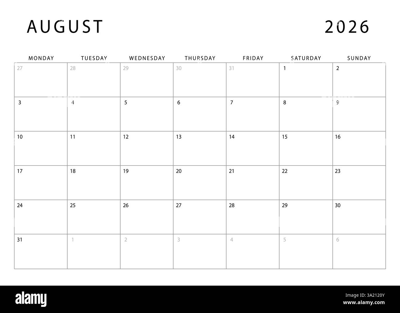 2026 Calendar Black And White Stock Photos Images Alamy