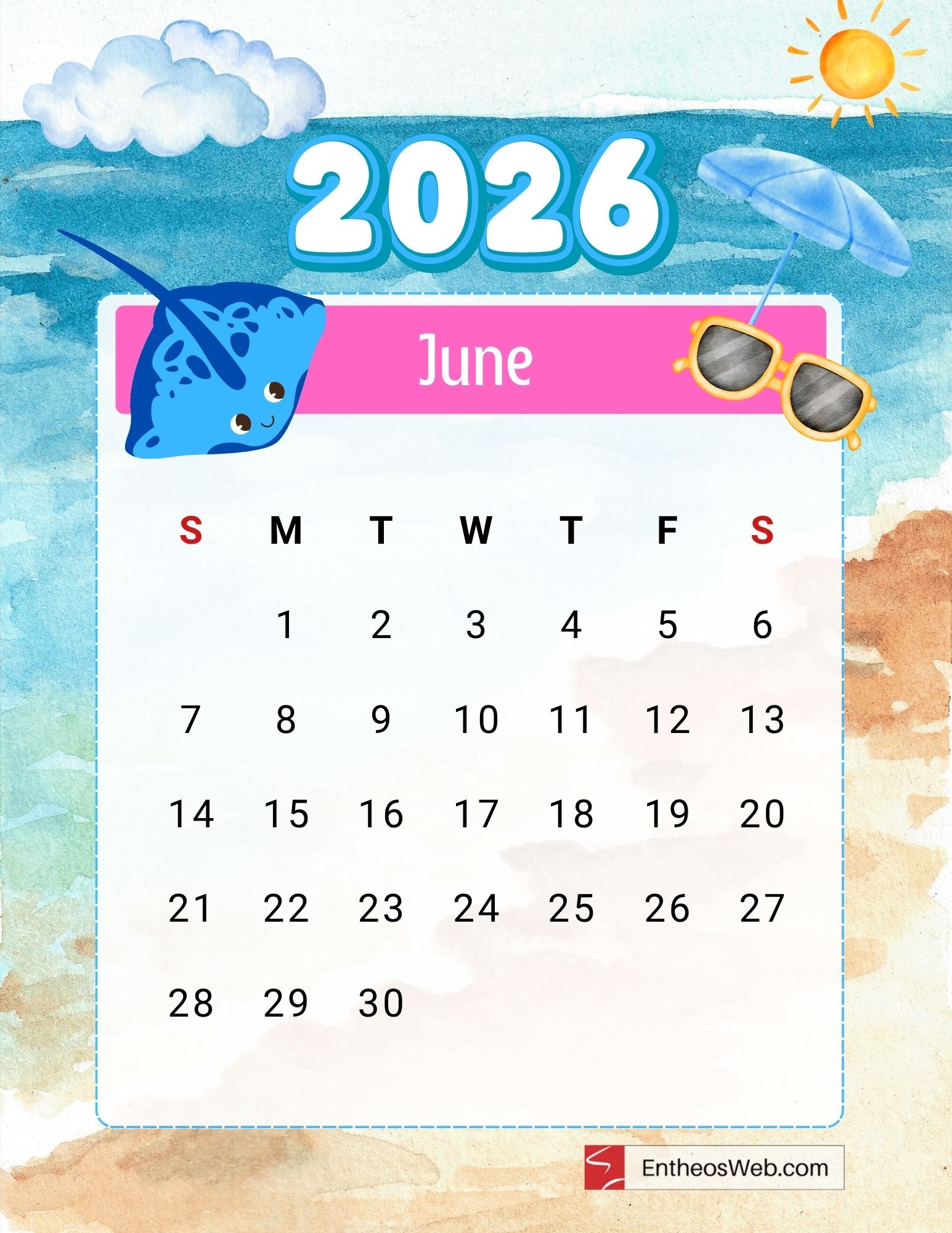 June 2026 Printable Calendar Free June 2026 Printable Calendar Free
