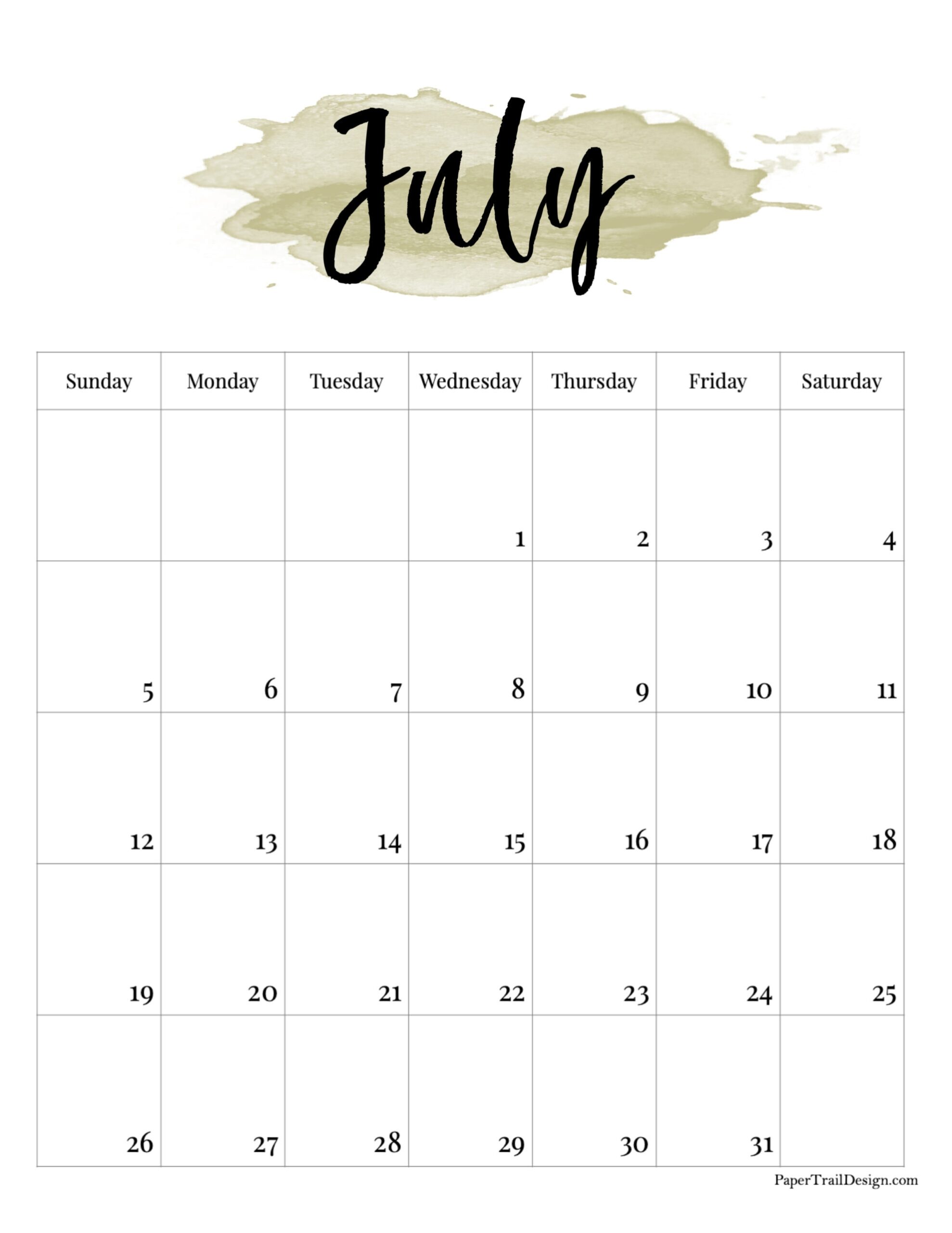 Blank July 2026 Calendar Printable