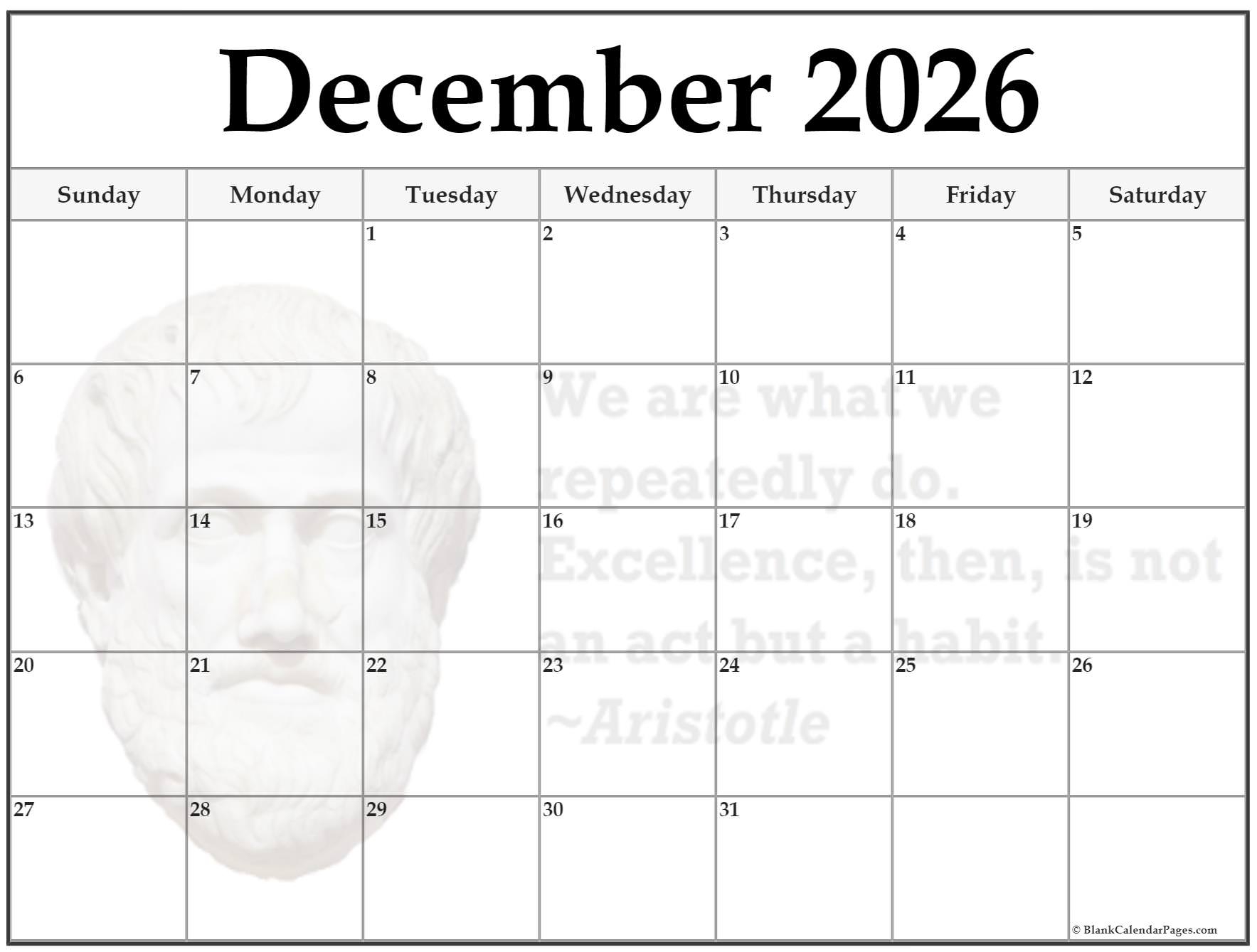 Blank December Calendar 2026 Printable
