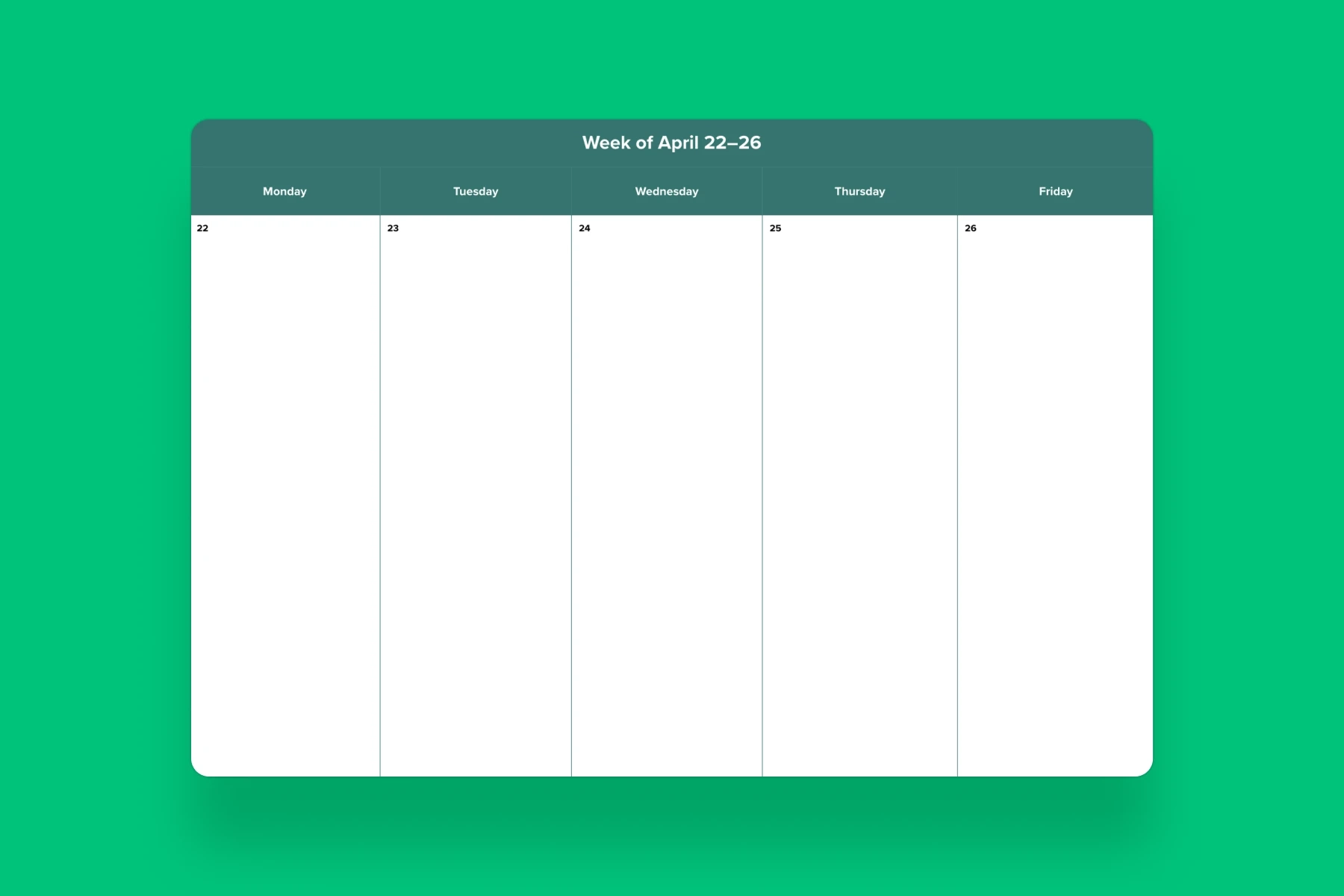 5 day Week Calendar Template Mural 5 day Week Calendar Template Mural
