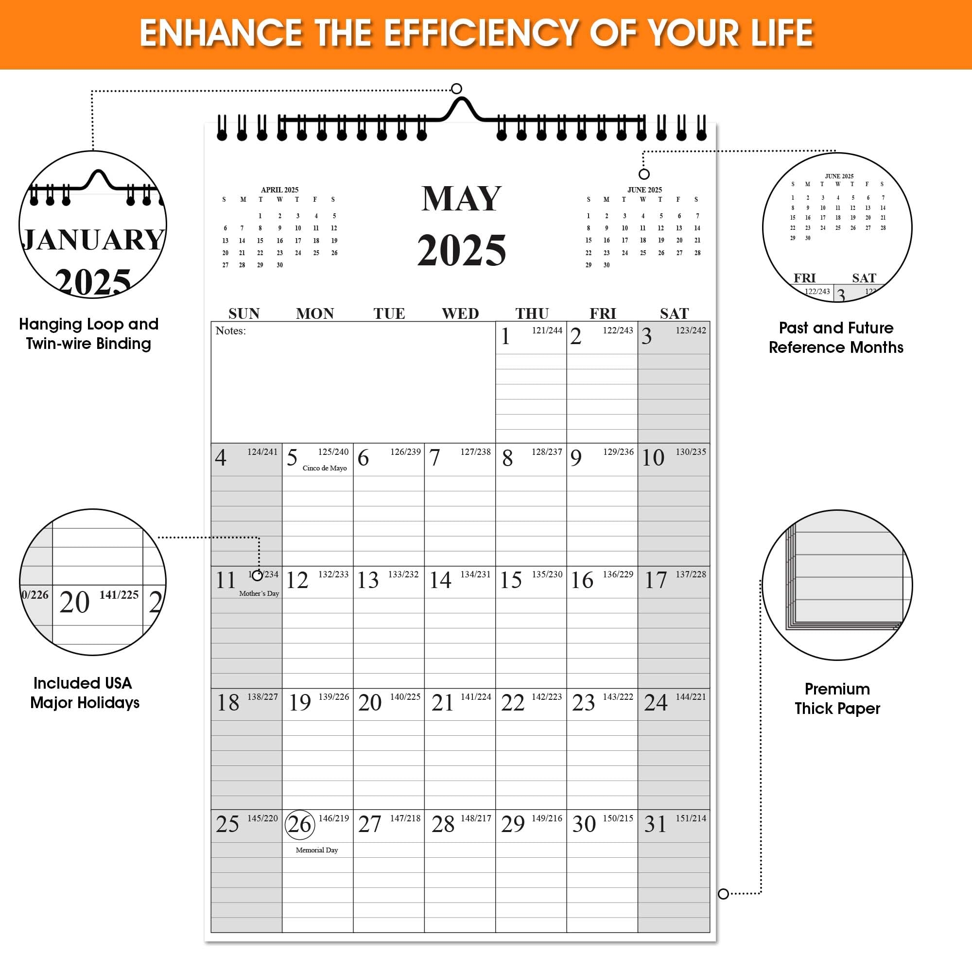 Amazon 2025 Wall Calendar Wall Calendar 2025 Calendar Wall Calendars From January To December Size 11 X 17 Spiral Binding Holidays Julian Dates Large Blocks Twin Wire Binding Hanging Hook Office Products