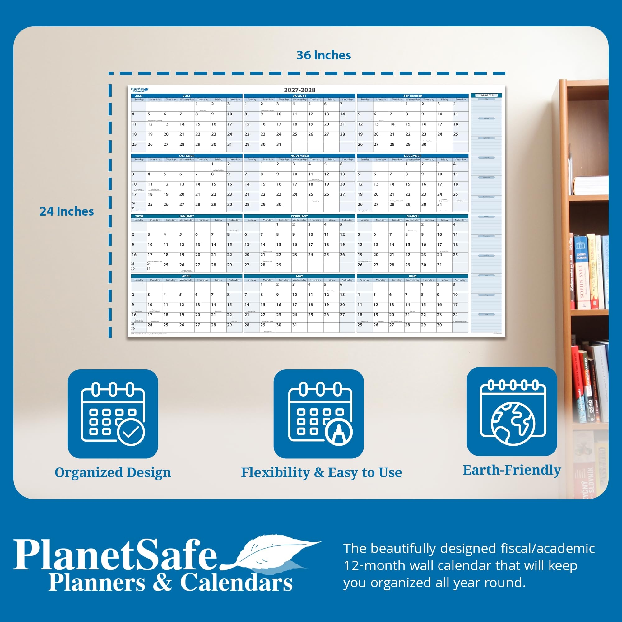 Amazon Fiscal Academic Split Year July 2027 To June 2028 Horizontal 12 Month Wall Calendar 24 X 36 Dry Wet Erasable With Next Year Planner Area Complete With Fine Tip Dry erase