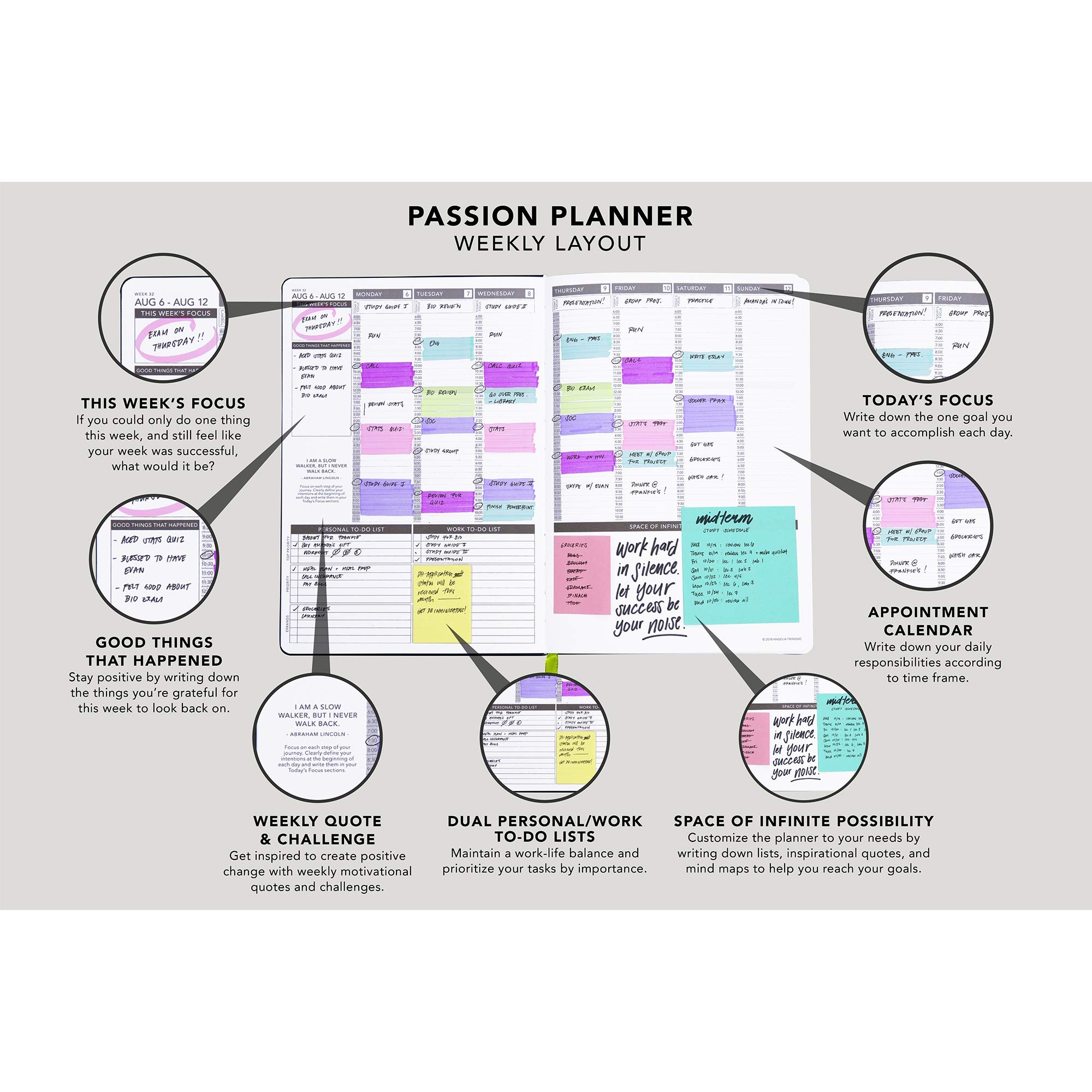 Amazon Passion Planner Weekly Undated Yearlong Sunday Goal Oriented Agenda Appointment Calendar Reflection Journal Unmarked Dates Elite Black Large 7 8 X 11 Office Products