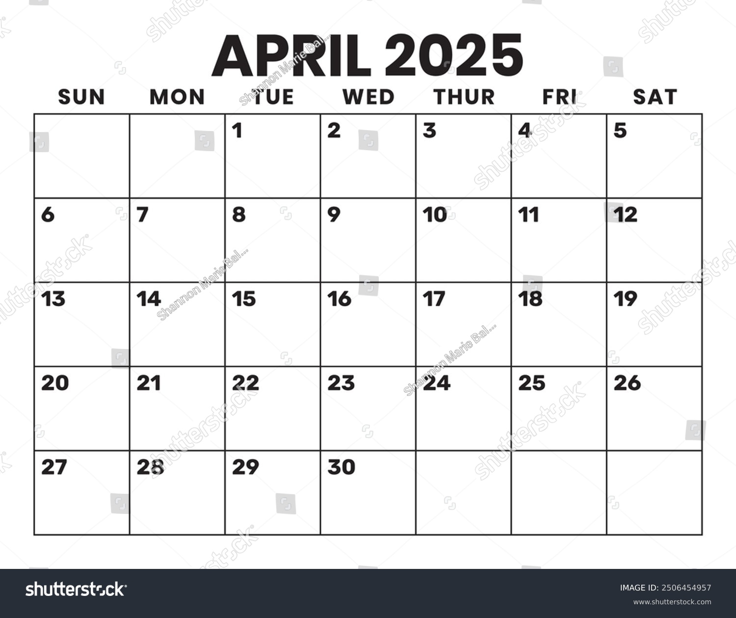 April 2025 Calendar Large Bold Letter Stock Vector Royalty Free 2506454957 Shutterstock