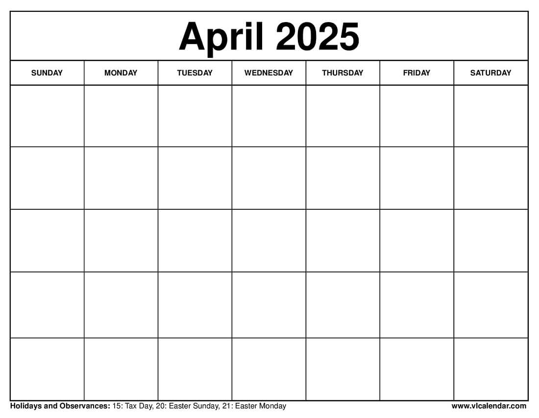Free Printable Calendar April