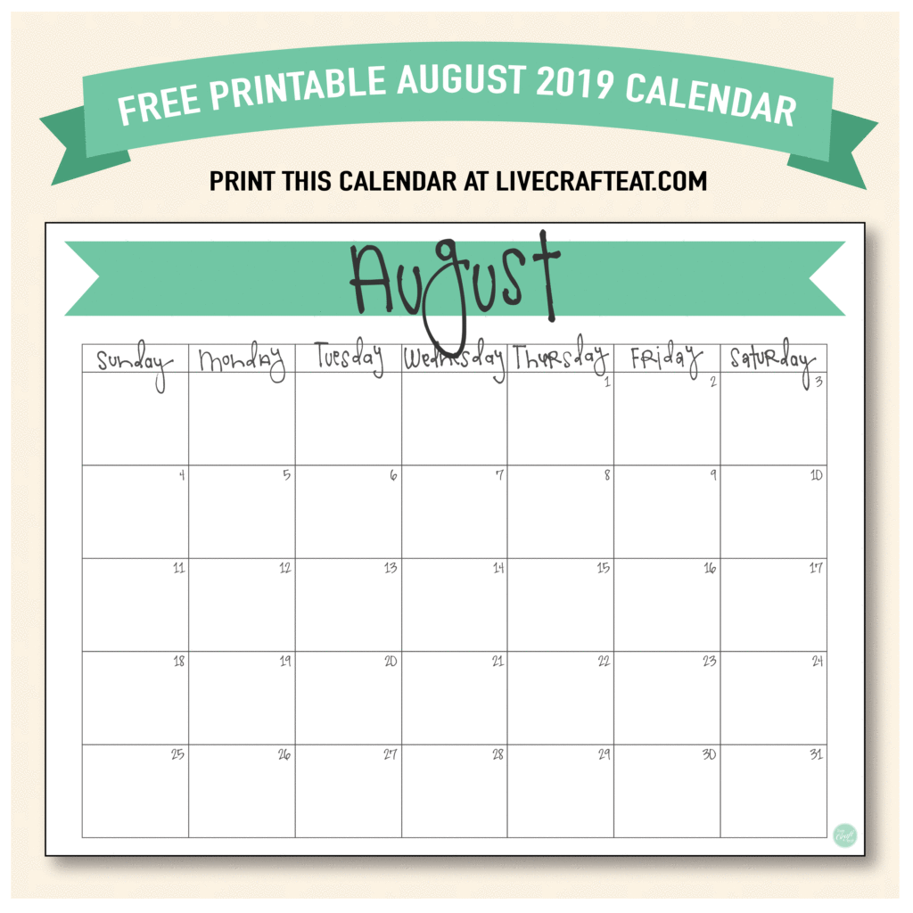 August Calendar Free Printable