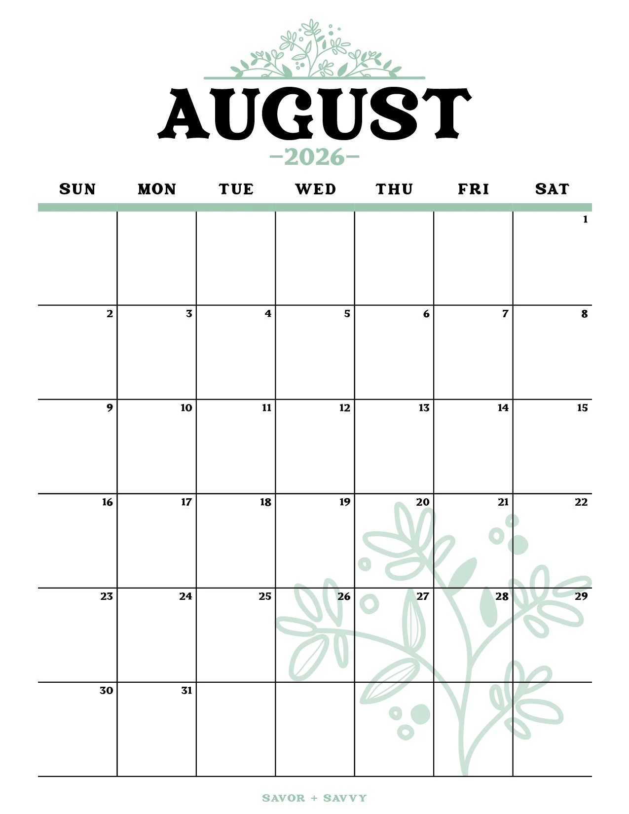August 2026 Calendar Templates 14 Free Printables Savor Savvy