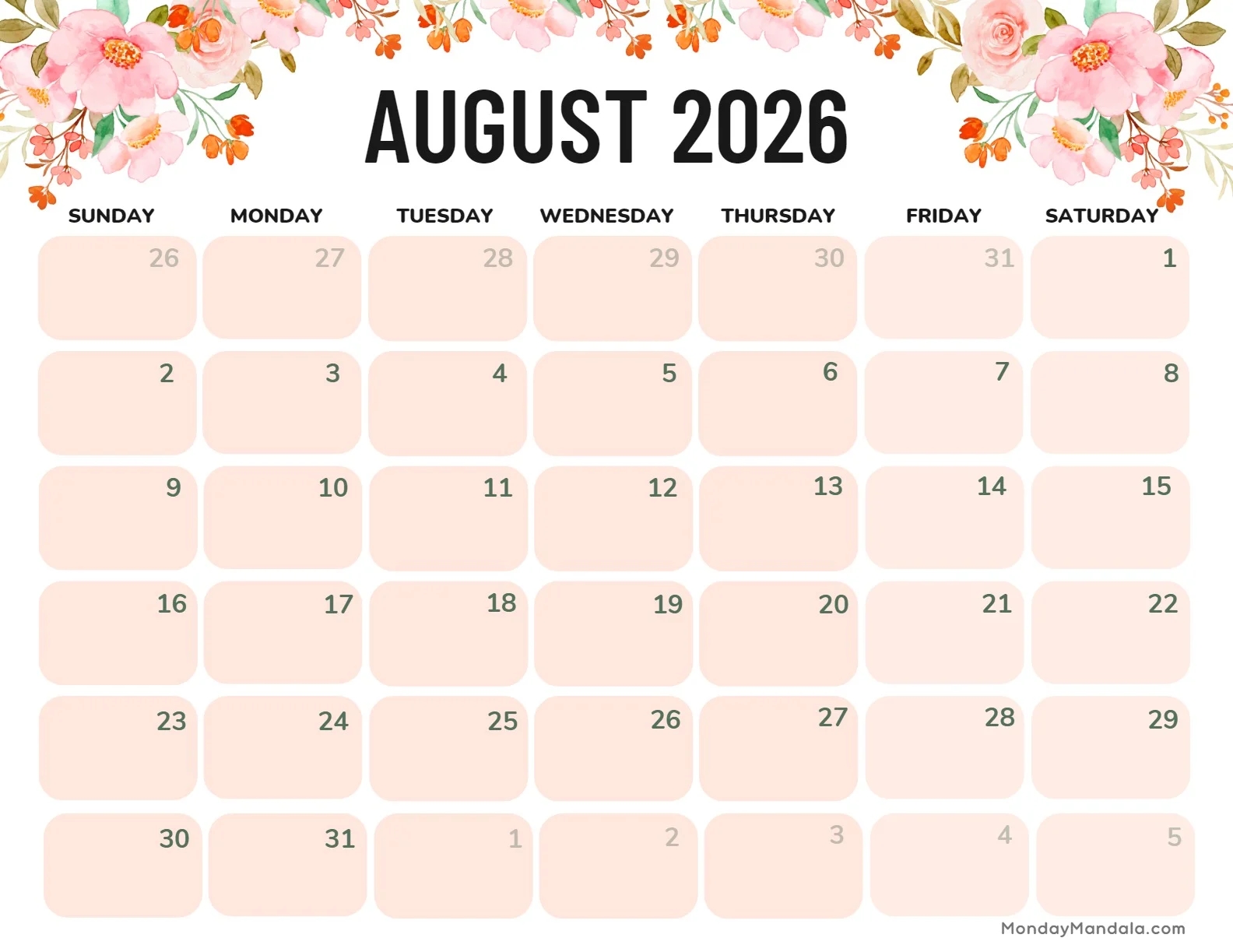 August 2026 Calendars 52 Free PDF Printables 