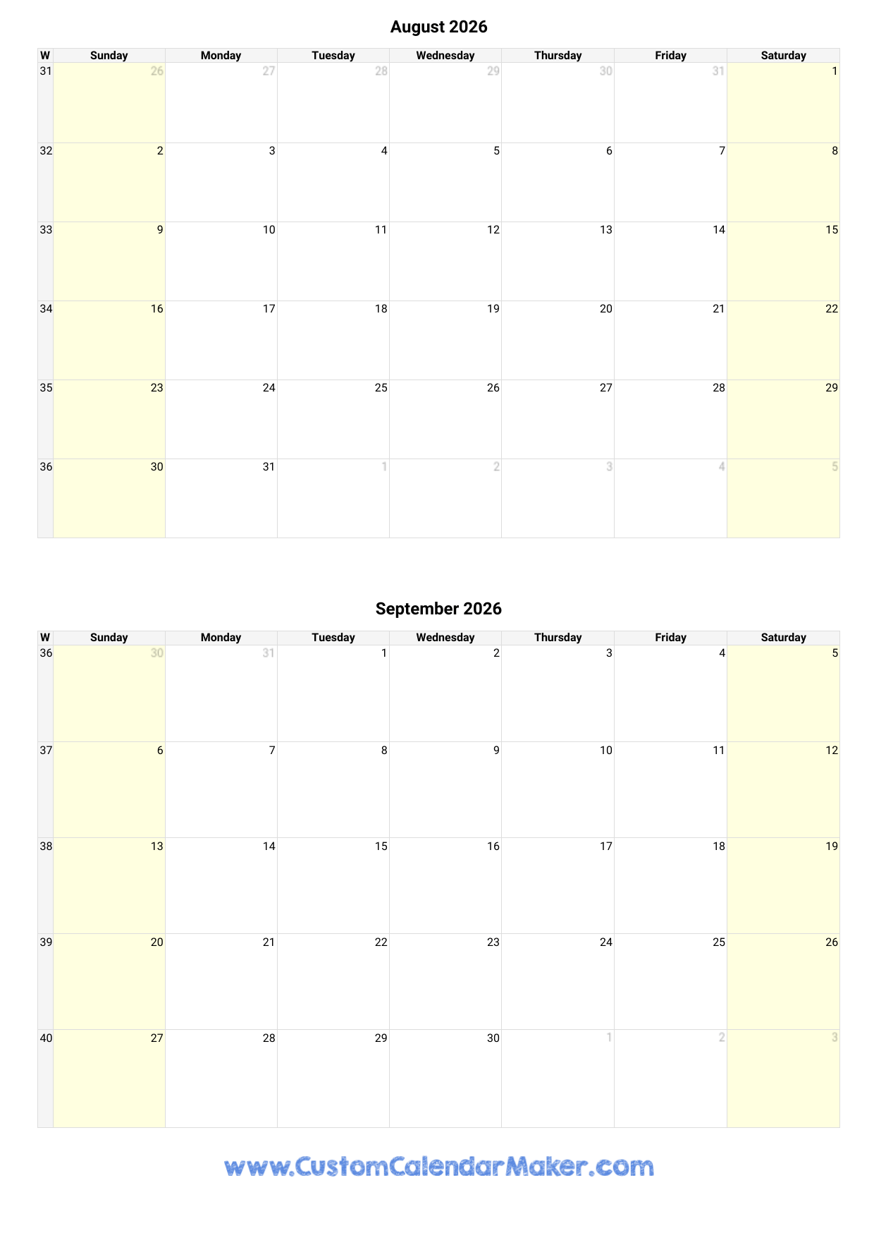 August And September 2026 Calendar Custom Calendar Maker August And September 2026 Calendar Custom Calendar Maker