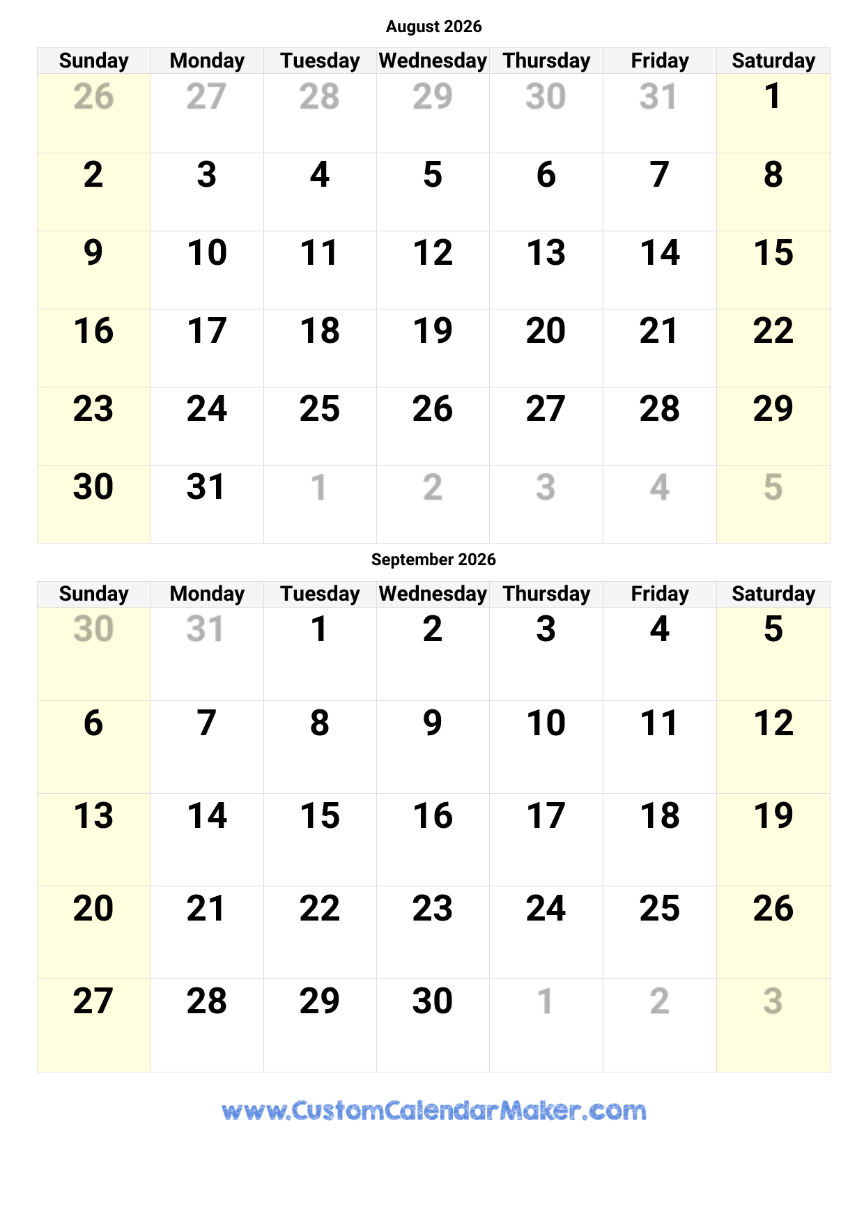 Printable Calendar For August 2026