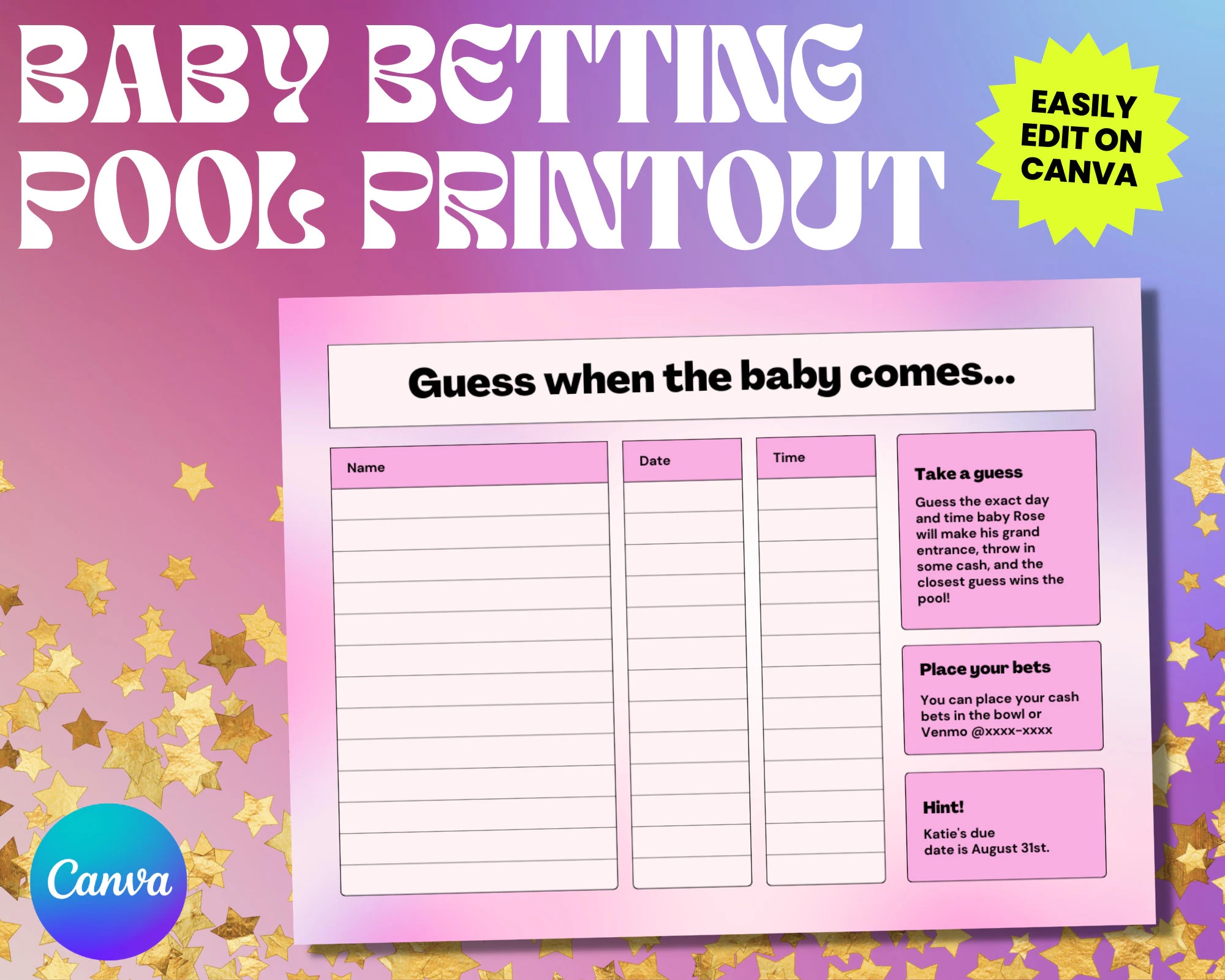Baby Pool Calendar Template Printable