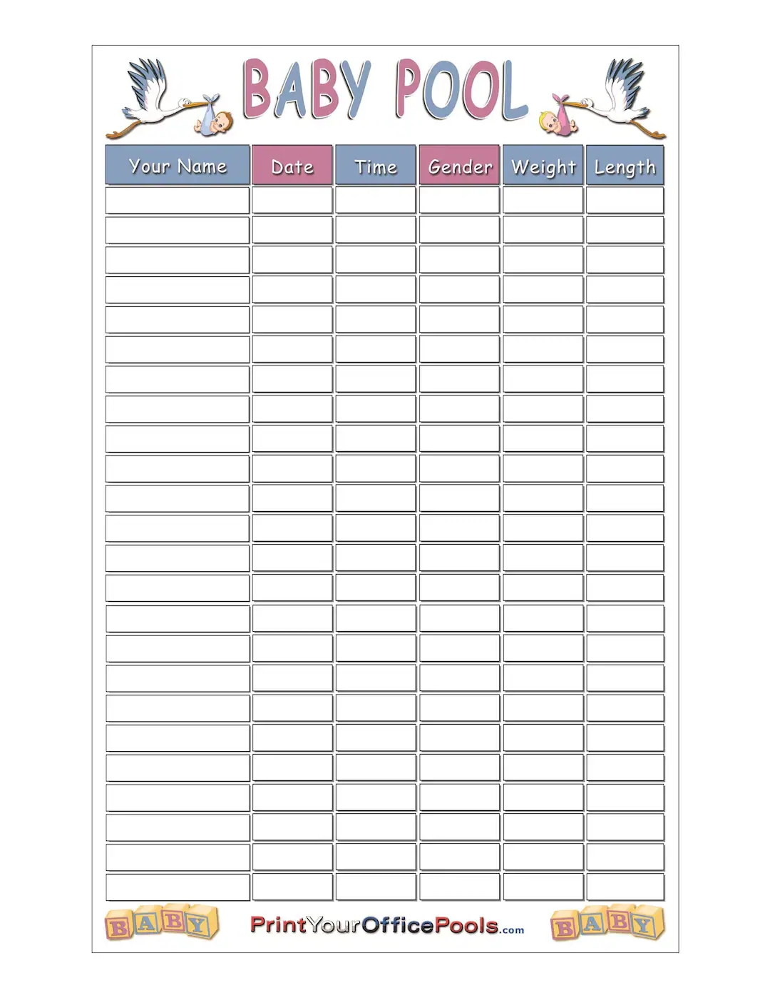 Baby Birth Sales Pool Guess Game