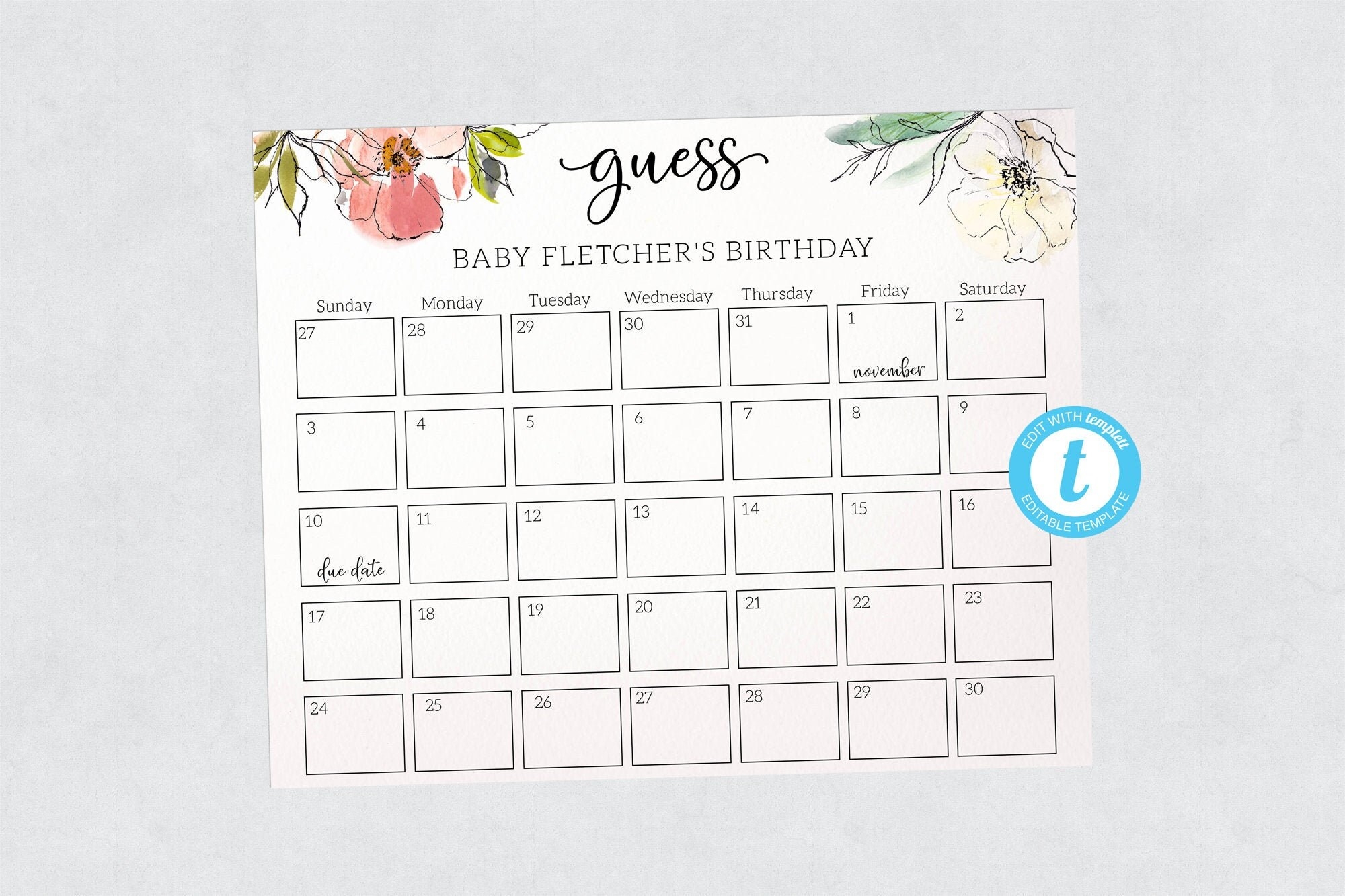 Baby Pool Due Date Templates Etsy