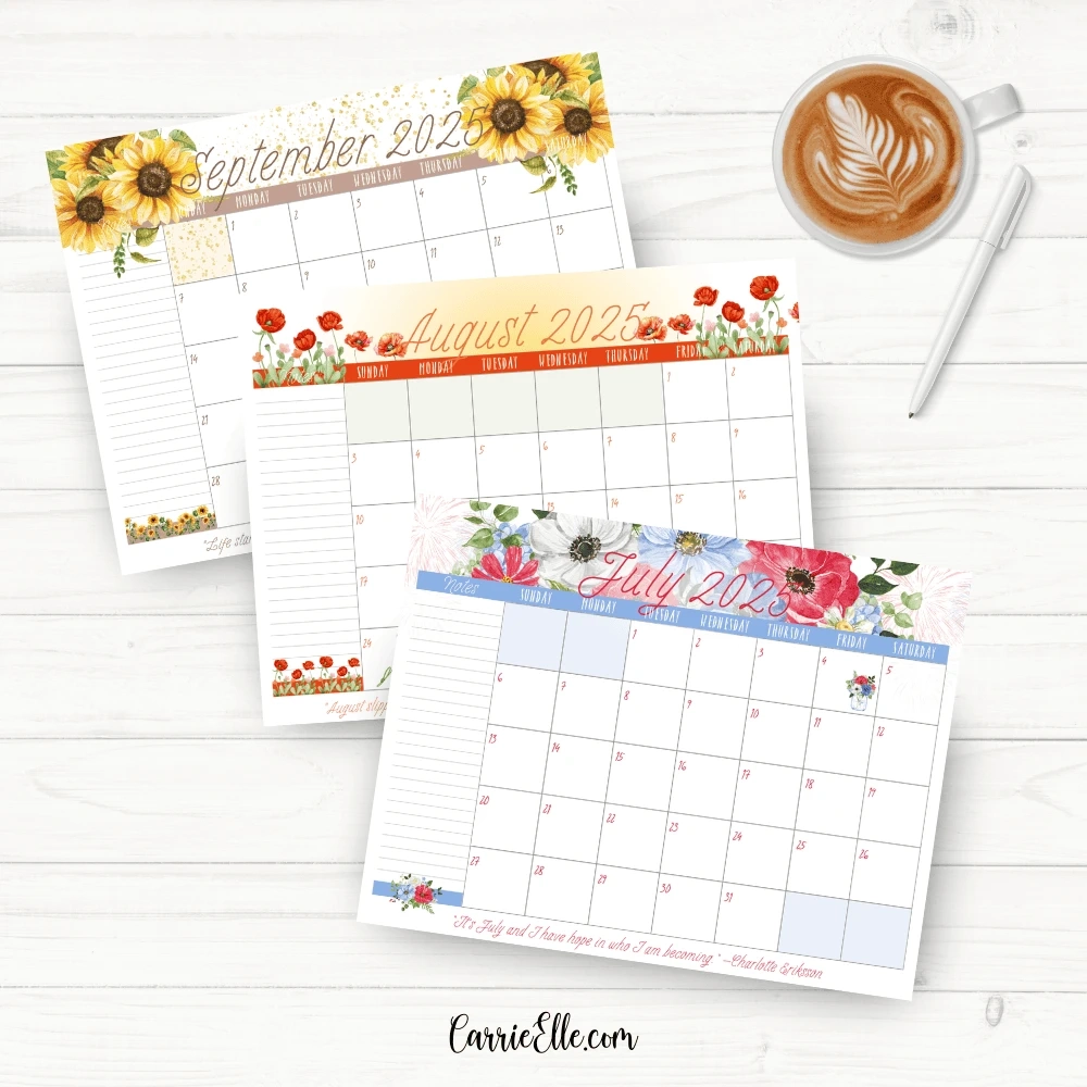 Floral Printable Calendar 2025