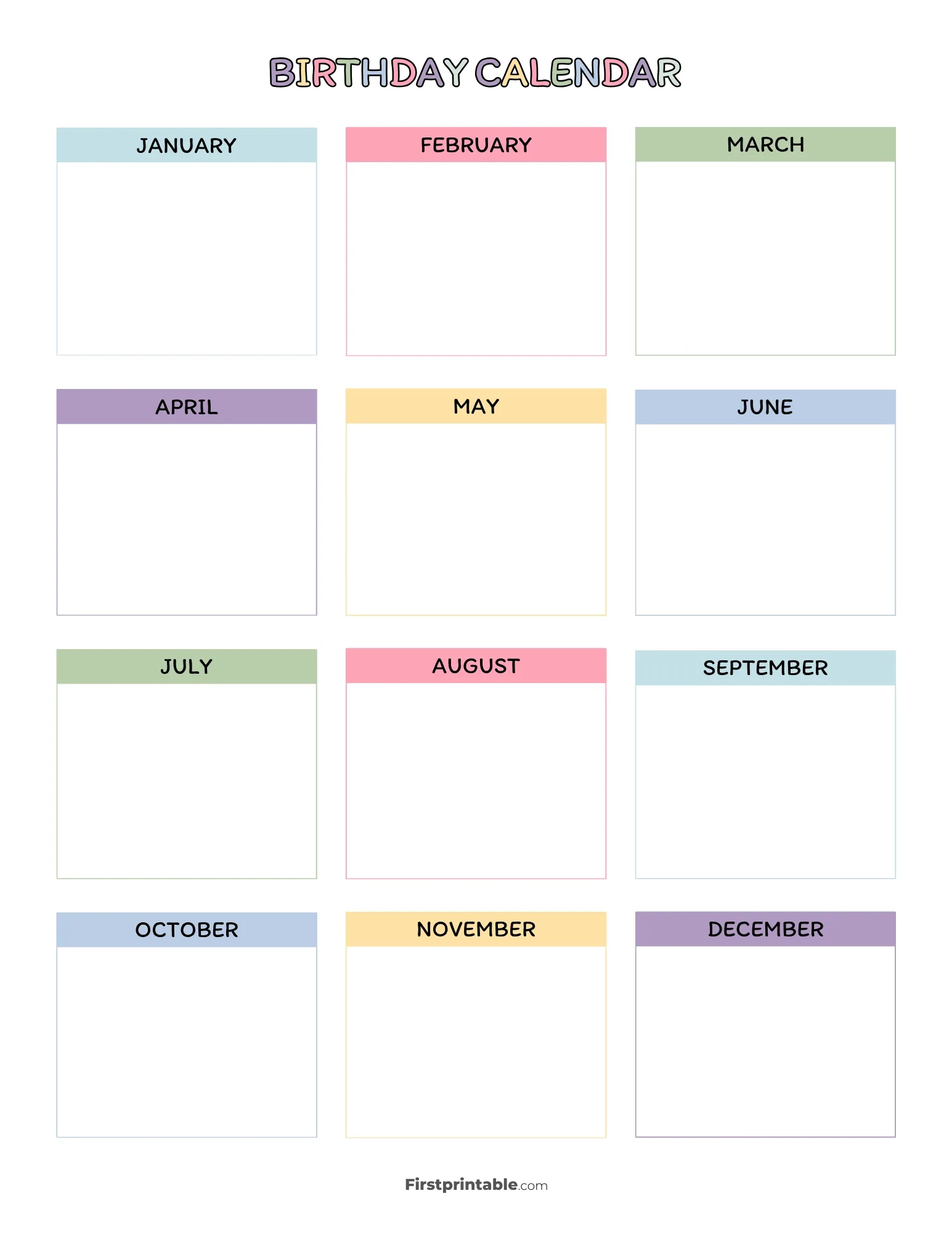 Birthday Calendar 30 Free Templates