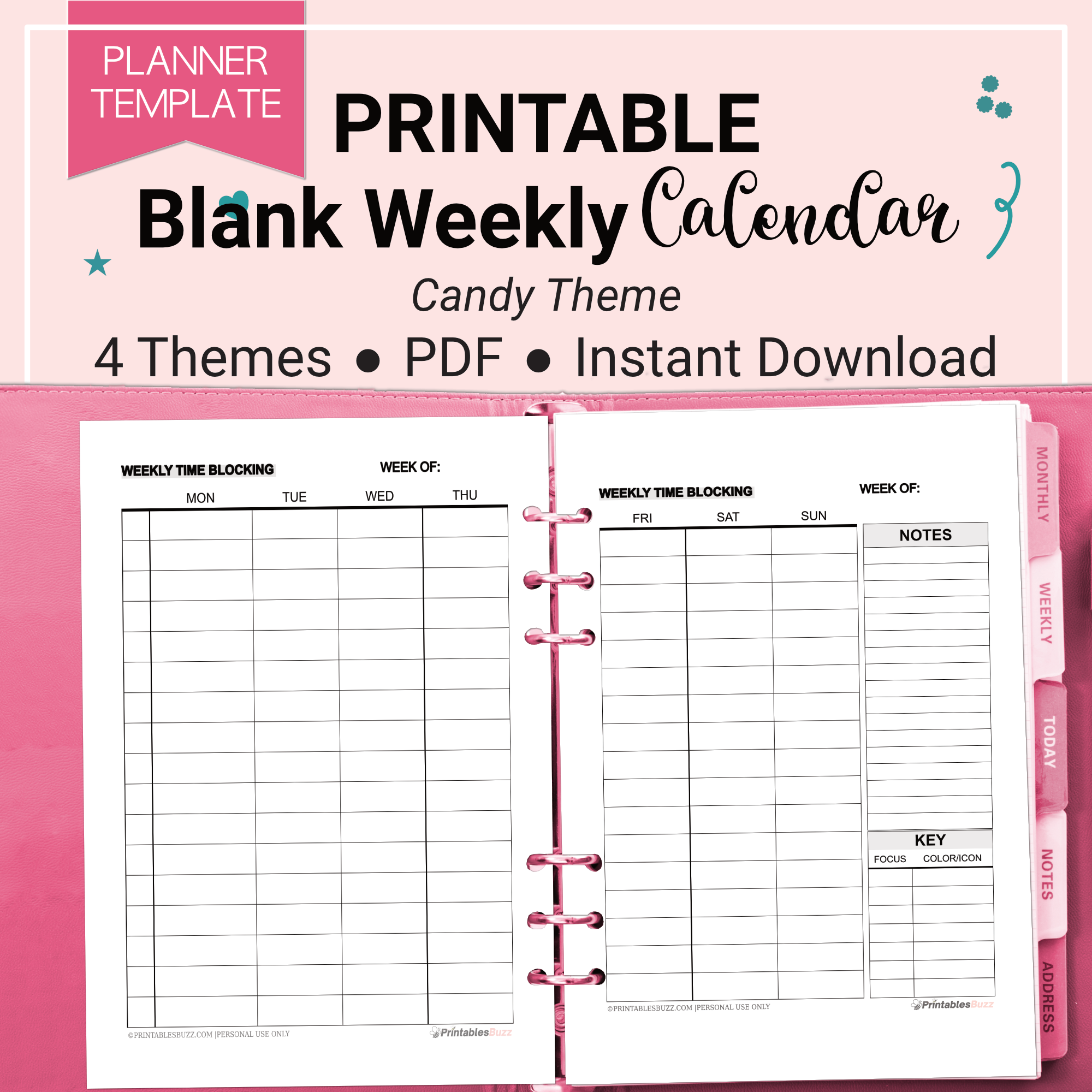 Blank Weekly Calendar Printable Candy Theme