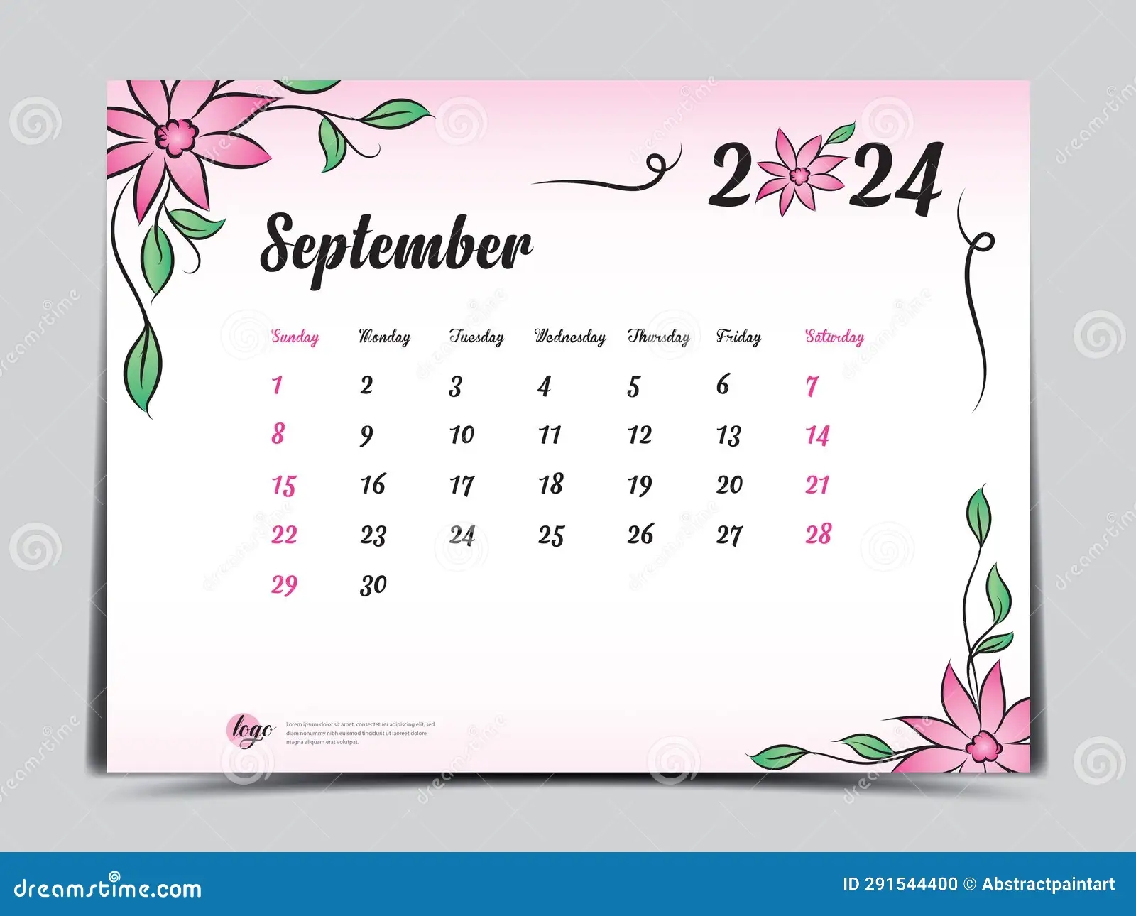Calendar 2024 Template On Pink Flowers Background September 2024 Template Monthly Calendar Planner Artwork Desk Calendar 2024 Stock Vector Illustration Of Poster Date 291544400
